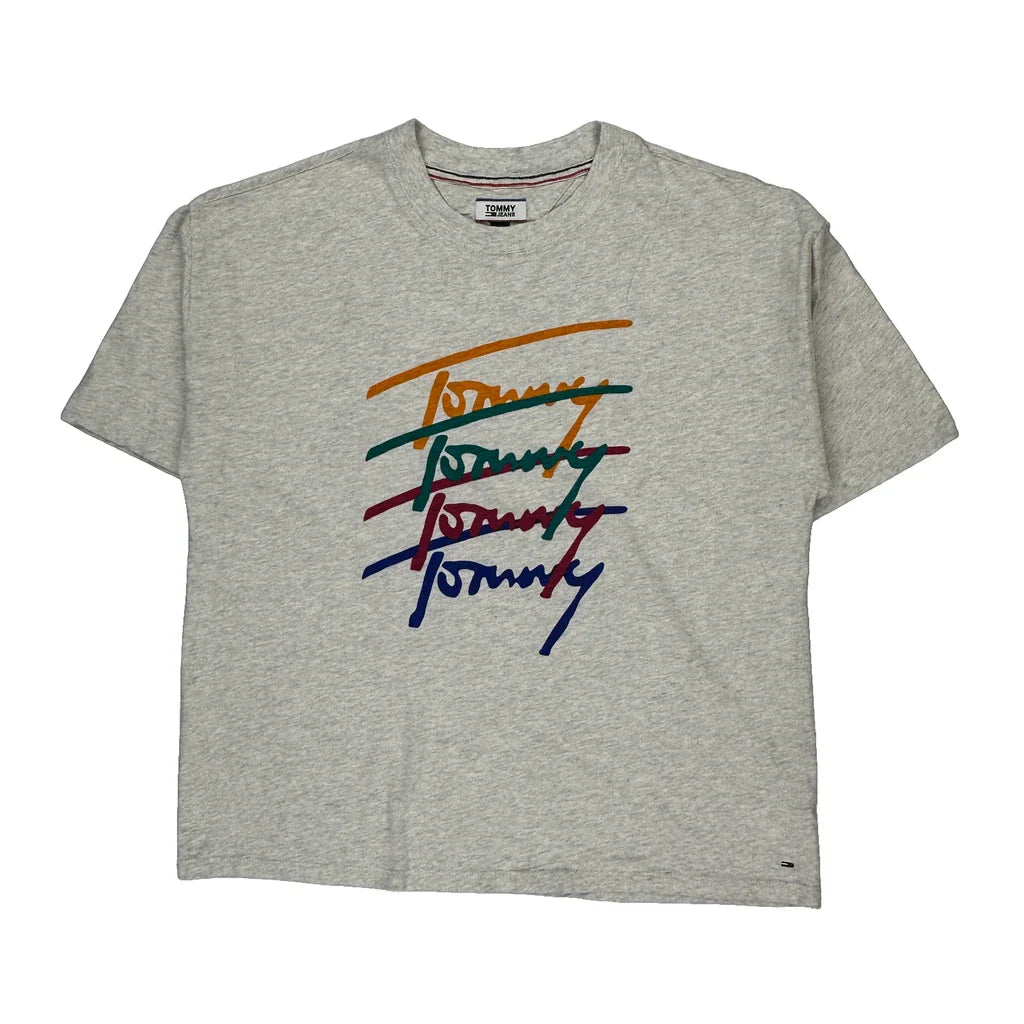 Tommy Jeans Spellout T-Shirt - Medium Grey Cotton Refurbished - Thrifted (note: this is a term often used to describe second- refurbished available on Cerqular