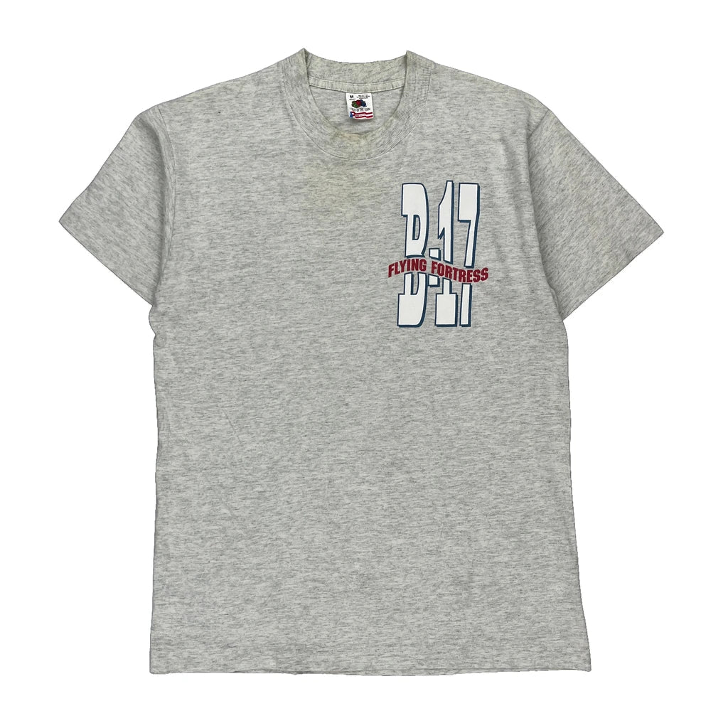 B-17 Flying Fortress Fruit Of The Loom Single Stitch T-Shirt - Medium Grey Cotton Refurbished - Thrifted (note: this is a term often used to describe second- refurbished available on Cerqular