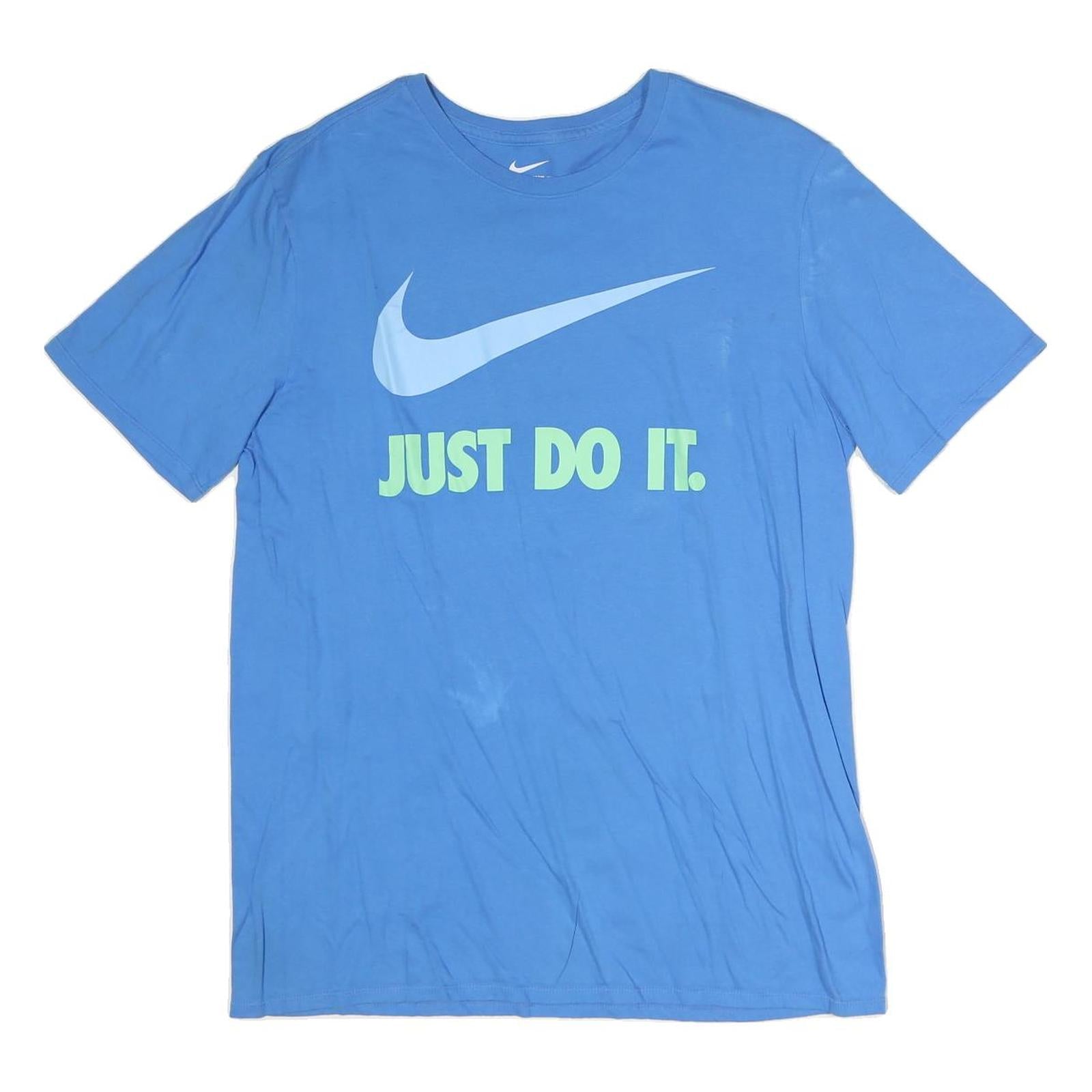 NIKE Mens Blue Graphic T-Shirt L Short Sleeve Crew Neck Just Do It Casual Refurbished - N/A refurbished available on Cerqular