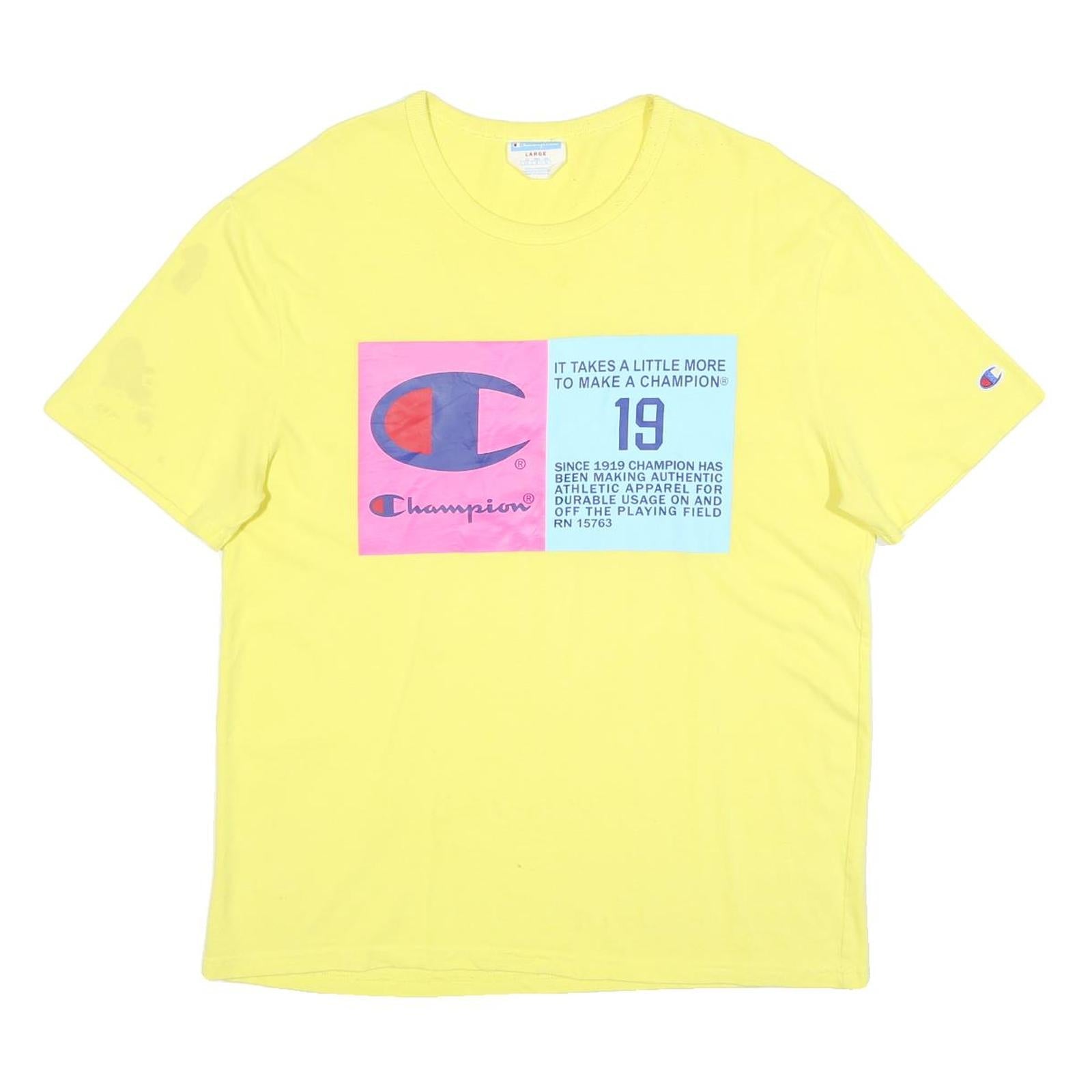 Buy CHAMPION Mens Yellow Cotton Blend Graphic T-Shirt L Short Sleeve Crew Neck Refurbished - $15.59 CHAMPION Mens Yellow Cotton Blend Graphic T-Shirt L Short Sleeve Crew Neck Refurbished - N/A refurbished available on Cerqular