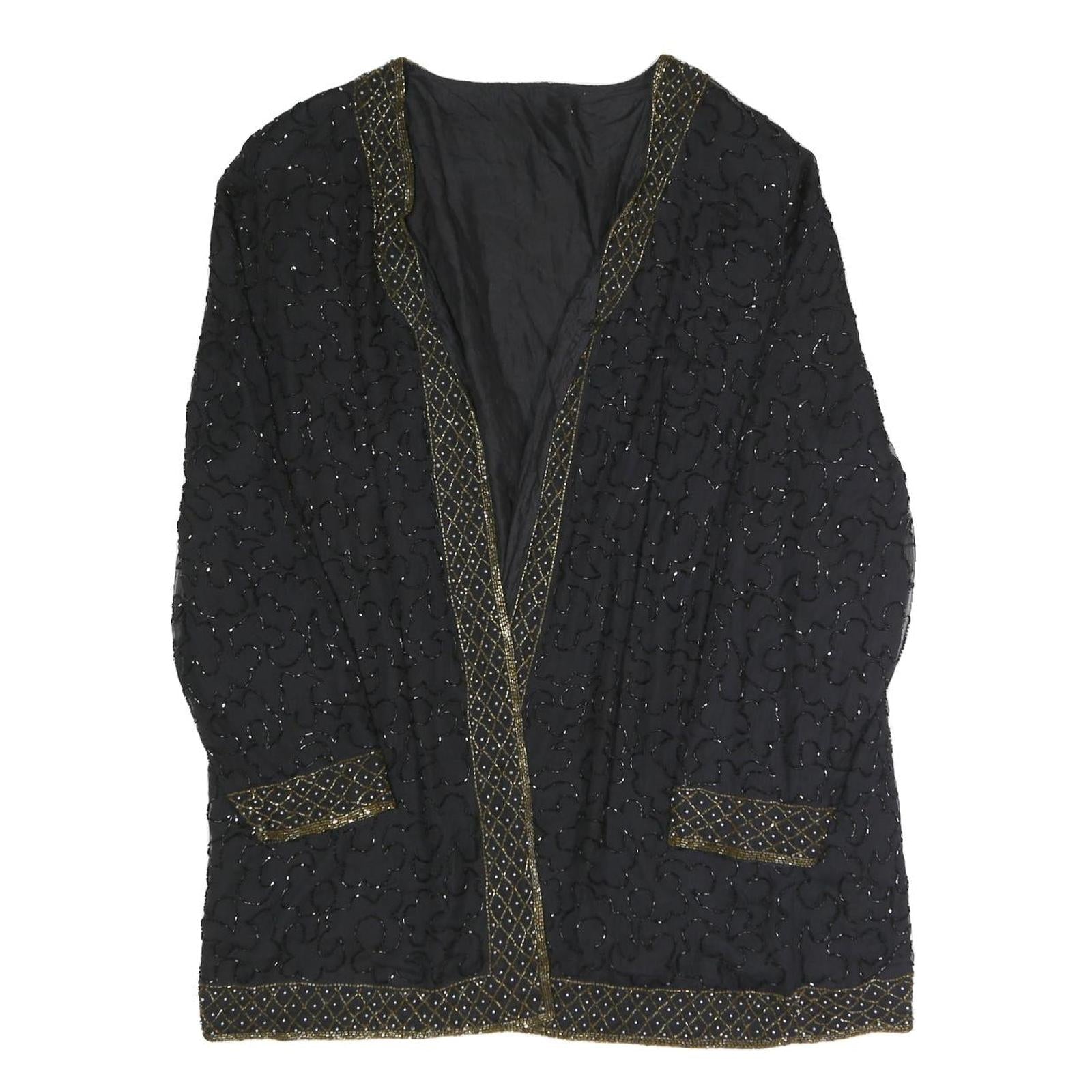 Womens Black Beaded Embellished Open Front Jacket XL Polyester Blend Evening Refurbished - N/A refurbished available on Cerqular
