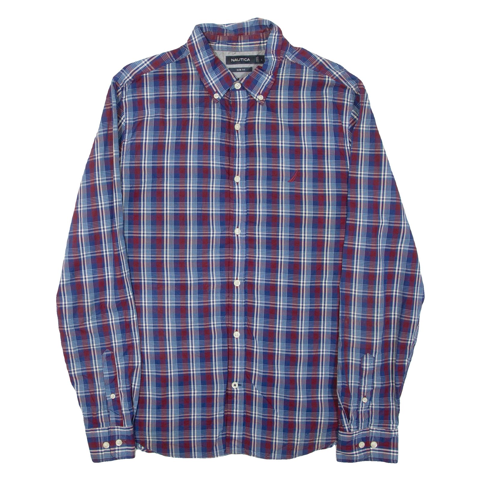 NAUTICA Slim Fit Mens Shirt Blue Check Long Sleeve L Refurbished - N/A refurbished available on Cerqular