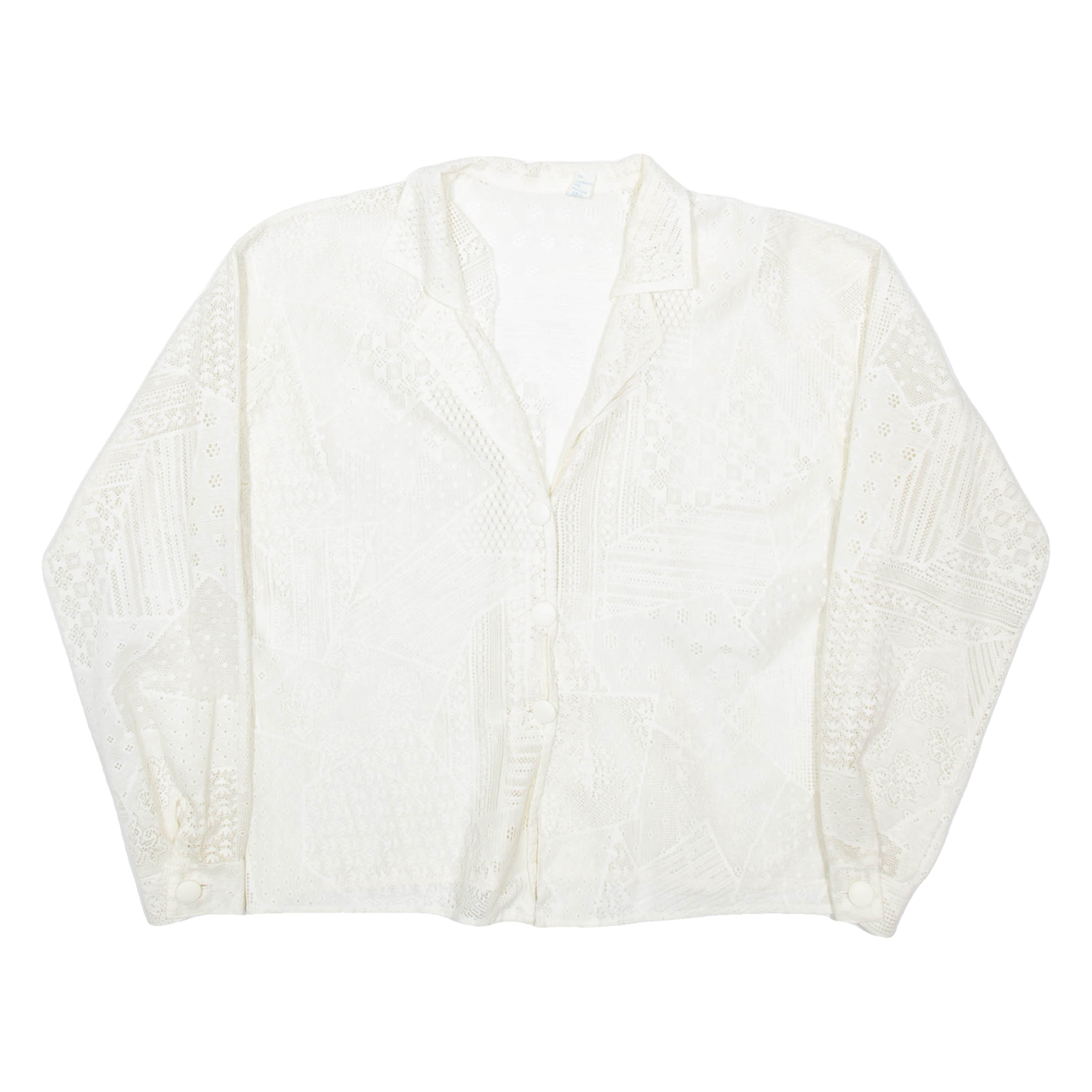Womens Blouse Beige V-Neck Long Sleeve 90s Crazy Pattern M Refurbished - N/A refurbished available on Cerqular