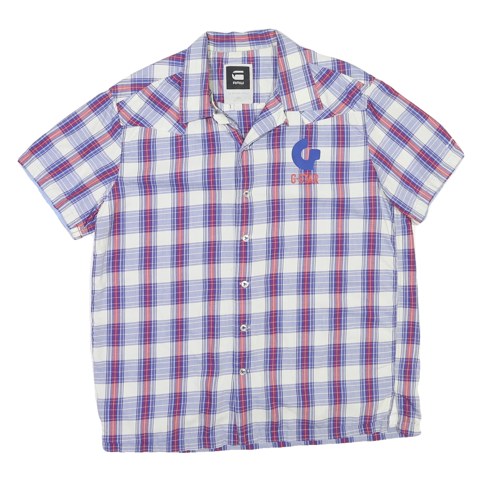 G-STAR Mens Blue & Red Check Shirt L Cotton Blend Casual Summer Button Shirt Refurbished - N/A refurbished available on Cerqular