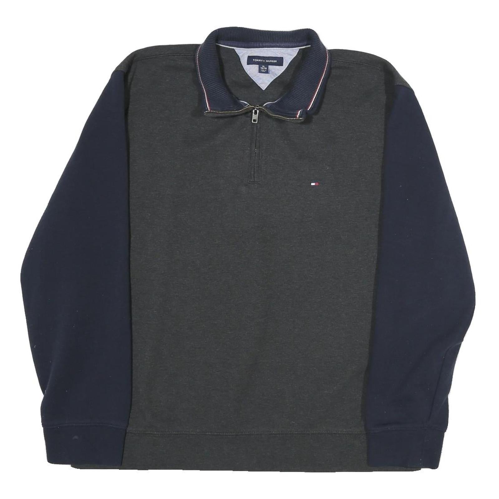 TOMMY HILFIGER Mens Black & Navy Half Zip Sweatshirt XL Long Sleeve Casual Refurbished - N/A refurbished available on Cerqular