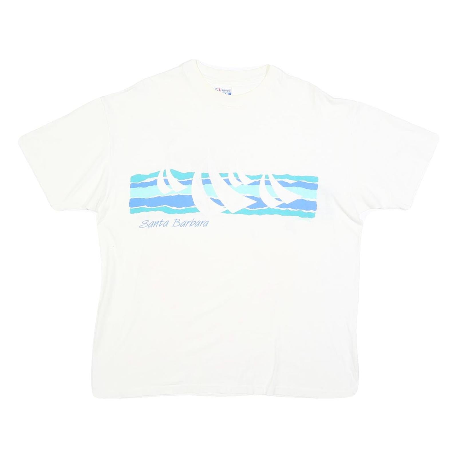 HANES Mens White Santa Barbara Graphic T-Shirt XL Short Sleeve Crew Neck Casual Refurbished - N/A refurbished available on Cerqular