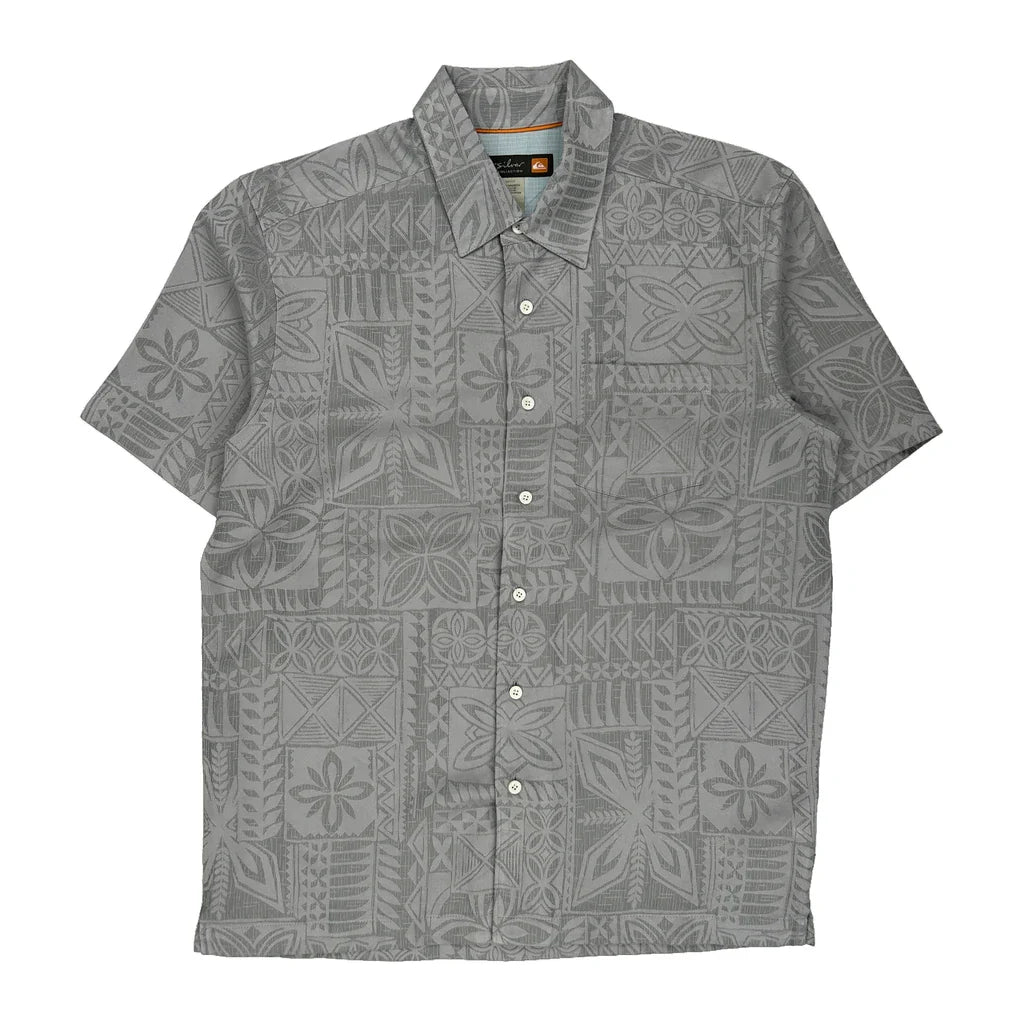 Waterman Collection Quiksilver Hawaiian Shirt - Small Grey Cotton Refurbished - Thrifted (note: this is a term often used to describe second- refurbished available on Cerqular