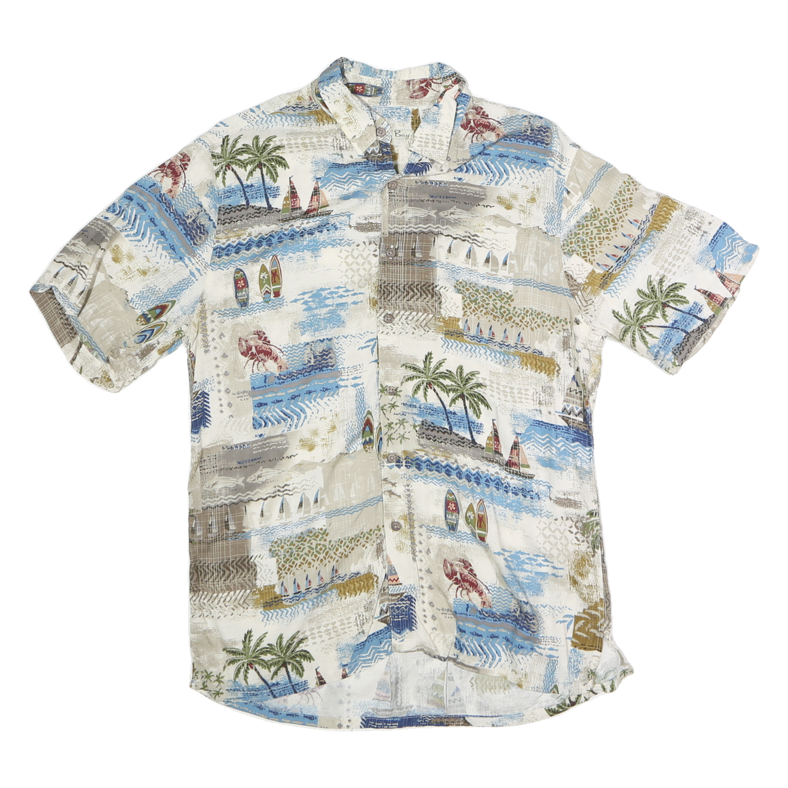BATICK BAY Mens Cream Blue Hawaiian Rayon Shirt M Abstract Print Casual Shirt Refurbished - N/A refurbished available on Cerqular