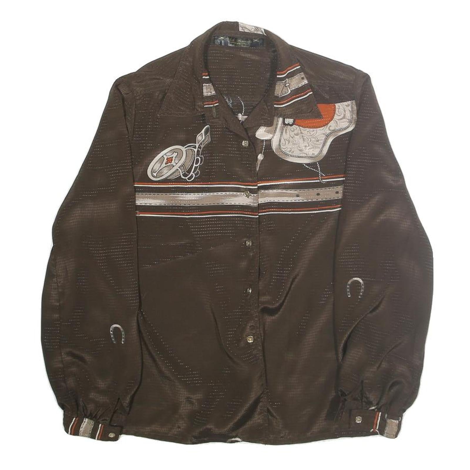 Buy ARK REWORKS Womens Brown Printed Shirt Long Sleeve Collared M Satin Retro Design Refurbished - $18.19 ARK REWORKS Womens Brown Printed Shirt Long Sleeve Collared M Satin Retro Design Refurbished - N/A refurbished available on Cerqular