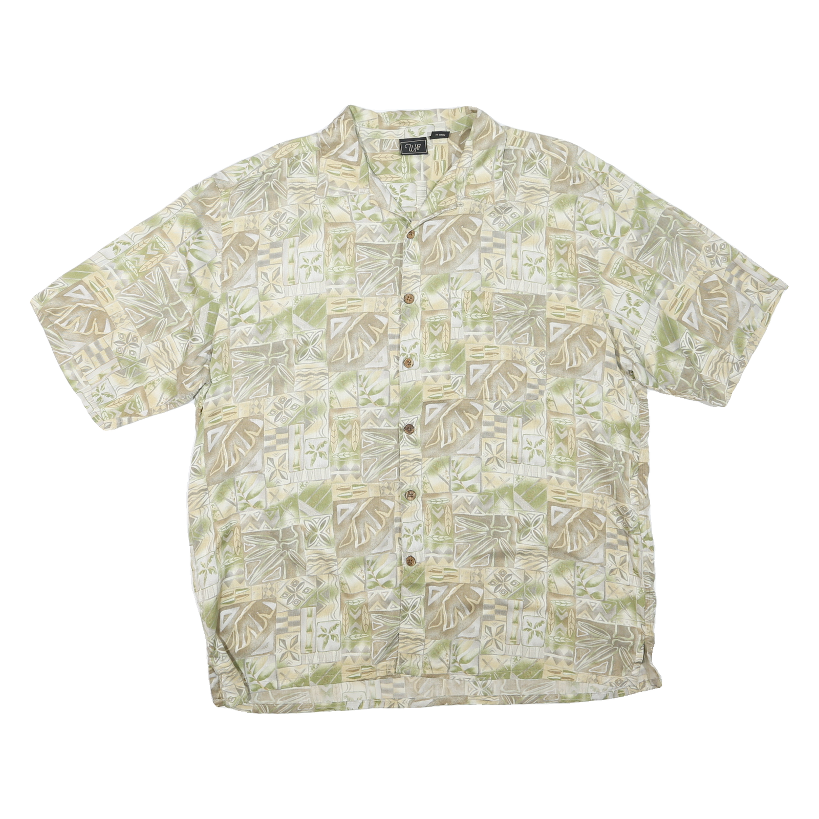 Mens Beige Green Pattern Silk Shirt XL Lightweight Summer Casual Beach Refurbished - N/A refurbished available on Cerqular