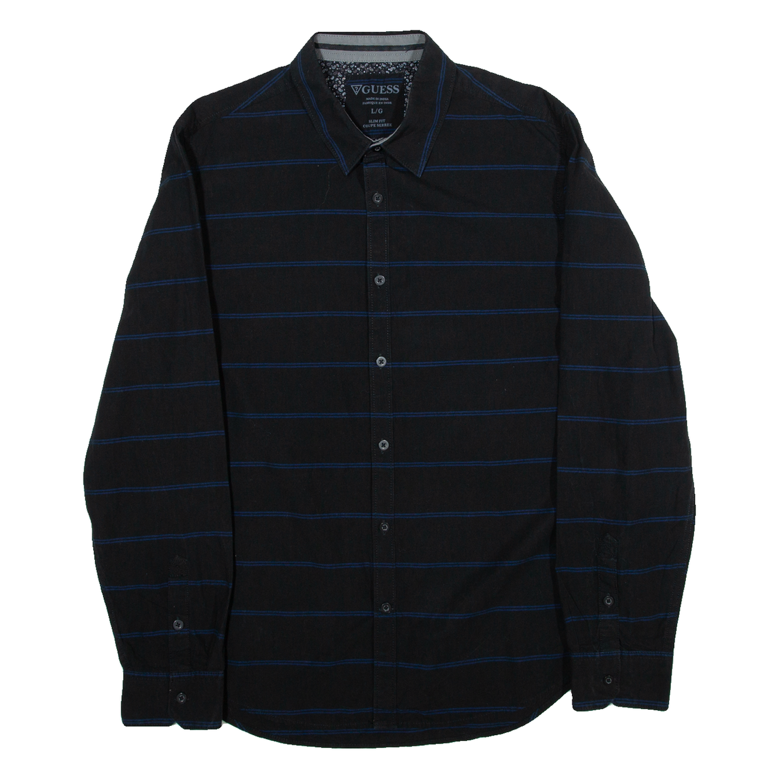 GUESS Slim Fit Mens Shirt Black Striped Long Sleeve L Refurbished - N/A refurbished available on Cerqular