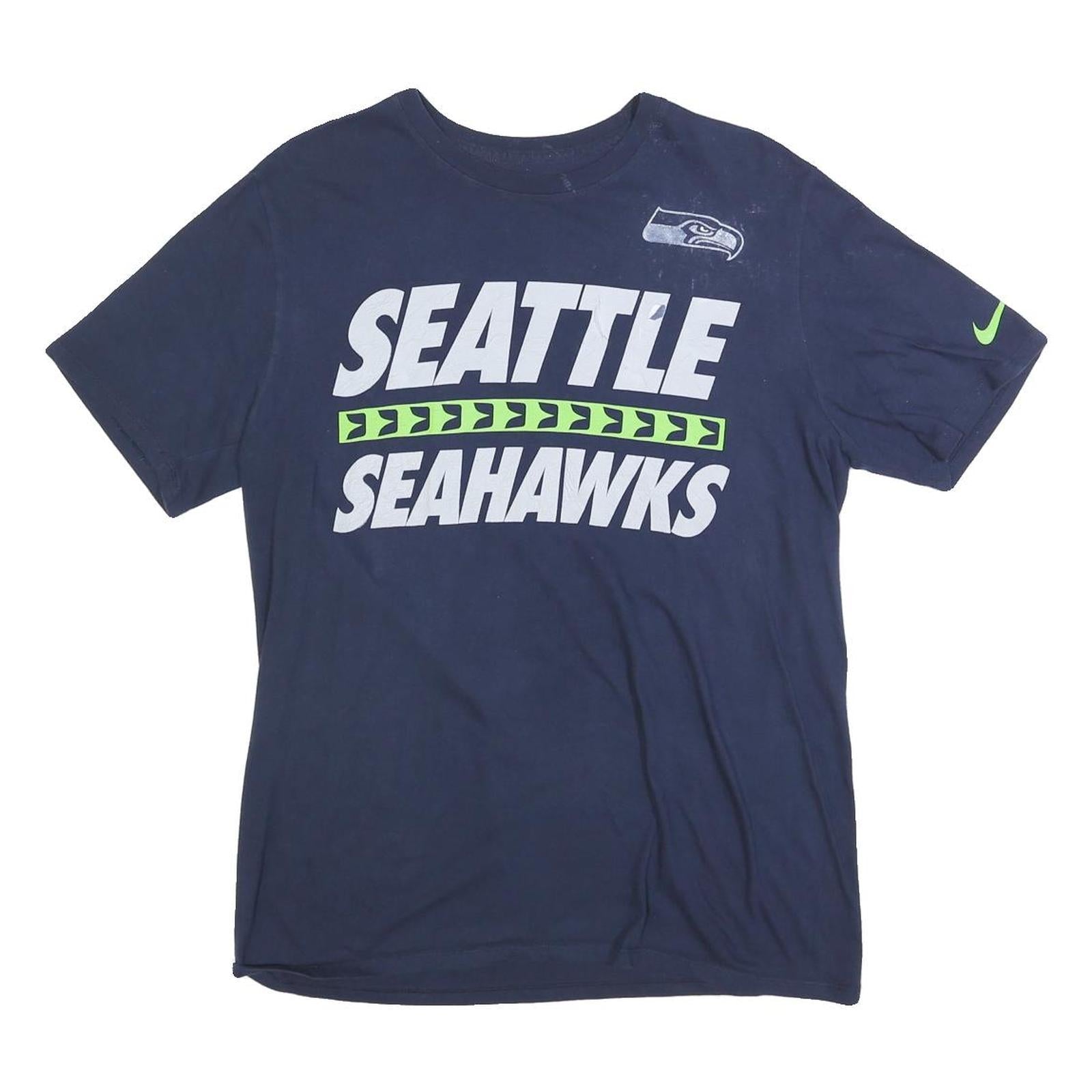 NIKE Mens Navy & Green Seattle Seahawks Graphic T-Shirt L Short Sleeve Crew Neck Refurbished - N/A refurbished available on Cerqular