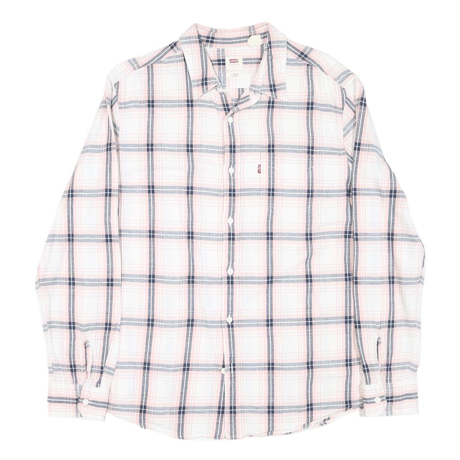 Buy LEVI'S Mens White & Pink Check Cotton Blend Shirt L Casual Long Sleeve Classic Refurbished - $38.99 LEVI'S Mens White & Pink Check Cotton Blend Shirt L Casual Long Sleeve Classic Refurbished - N/A refurbished available on Cerqular