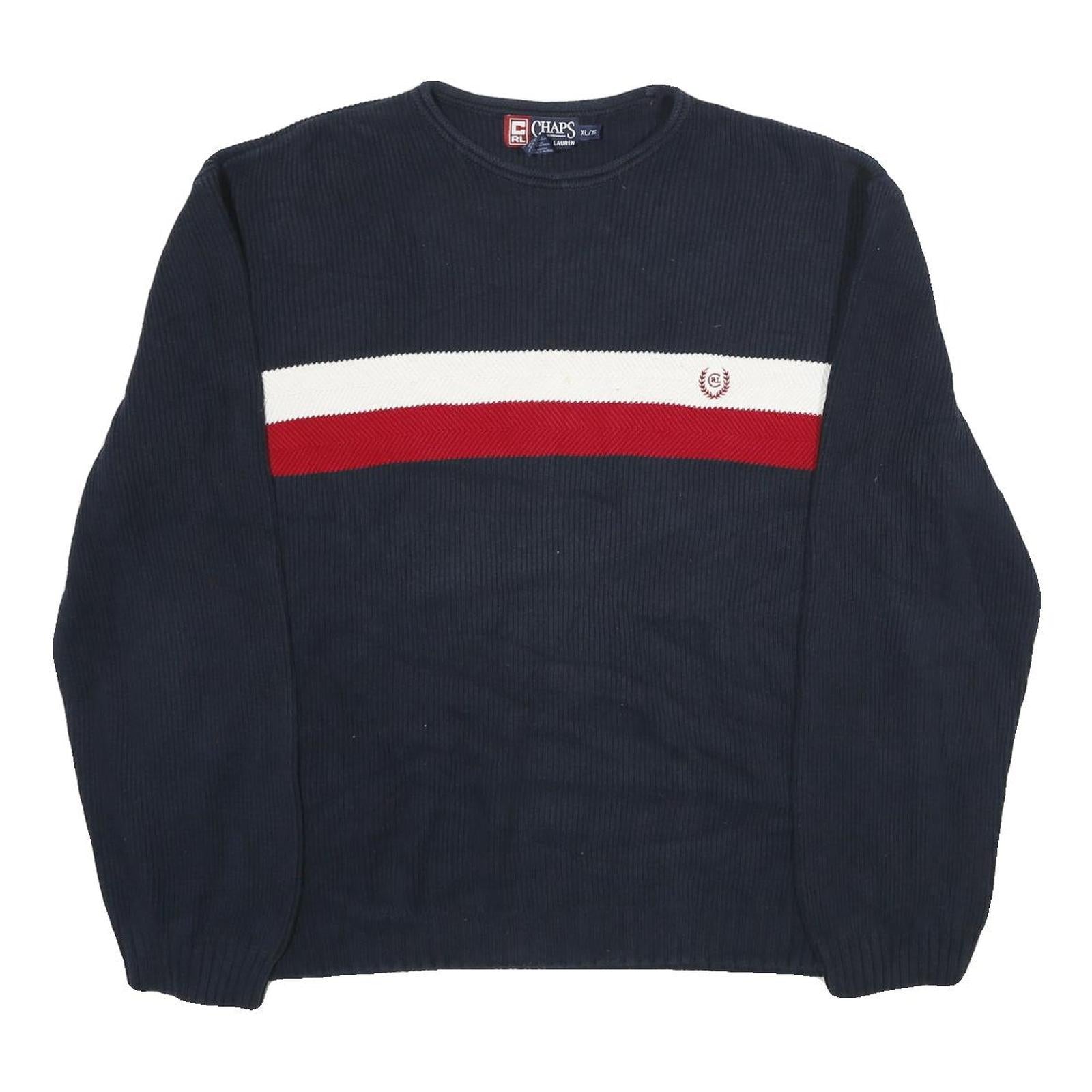 CHAPS RALPH LAUREN Mens Navy Blue & Red Patterned Cotton Jumper Crew Neck Basic Refurbished - N/A refurbished available on Cerqular