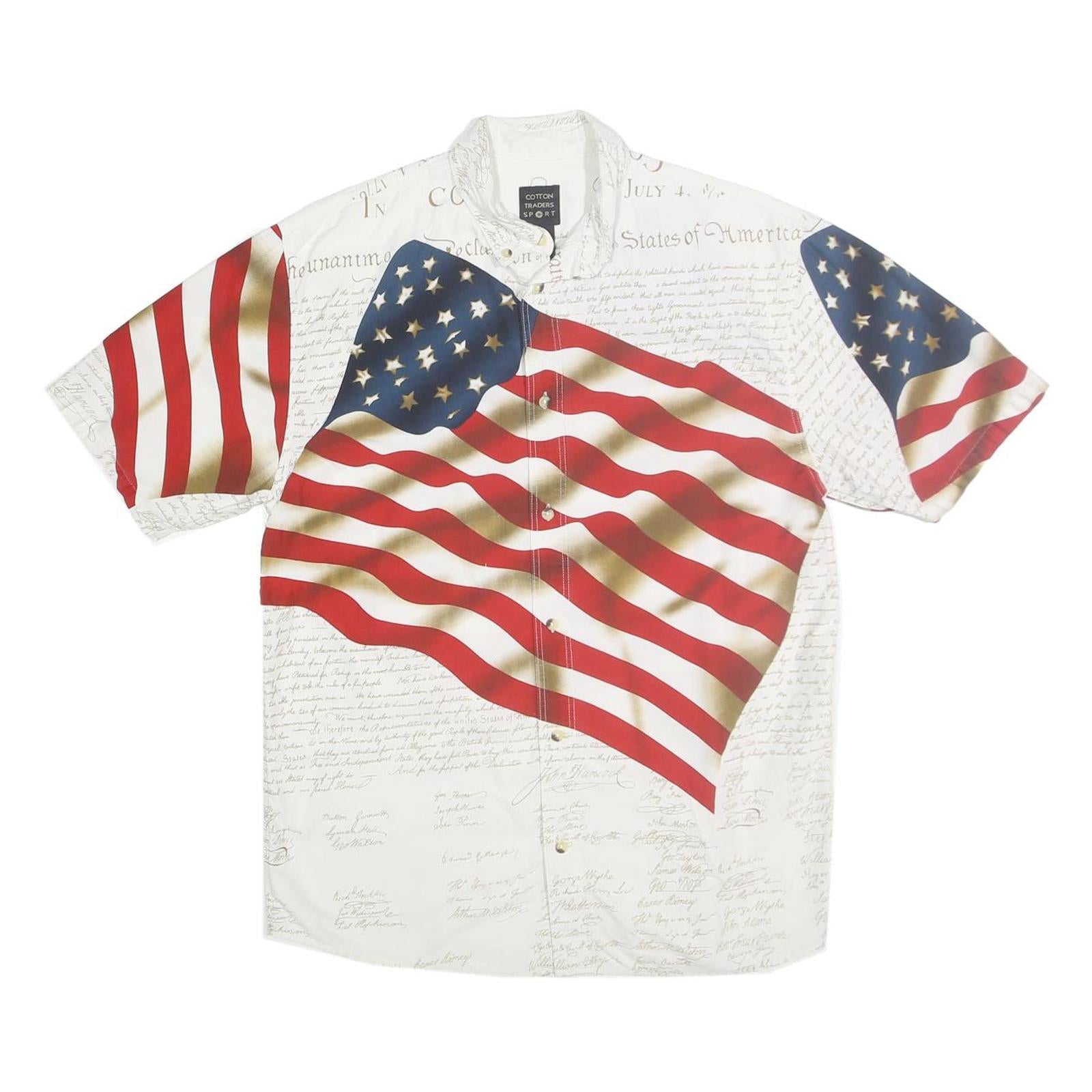 COTTON TRADERS Mens White & Red Flag Print Shirt M Unique Bold Design Refurbished - N/A refurbished available on Cerqular