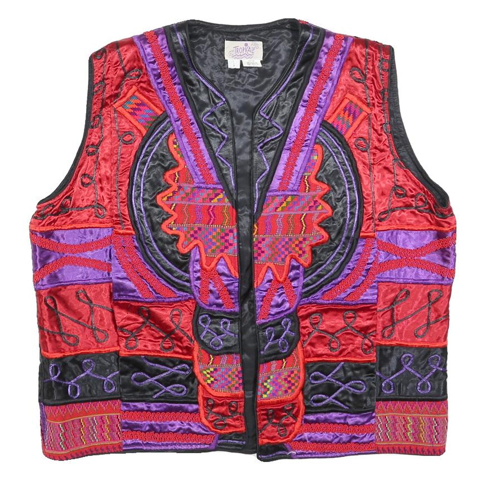 TROPICAL Mens Red & Purple Cotton Button Jacket L Embroidered Tribal Pattern Refurbished - N/A refurbished available on Cerqular
