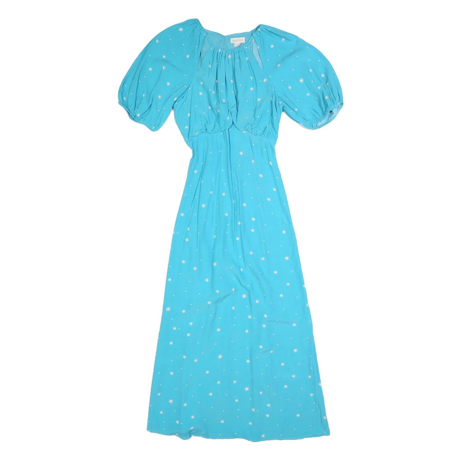 MONSOON Womens Blue Polka Dot Maxi Puffy Sleeve Dress Polyester Blend UK 12 Refurbished - N/A refurbished available on Cerqular