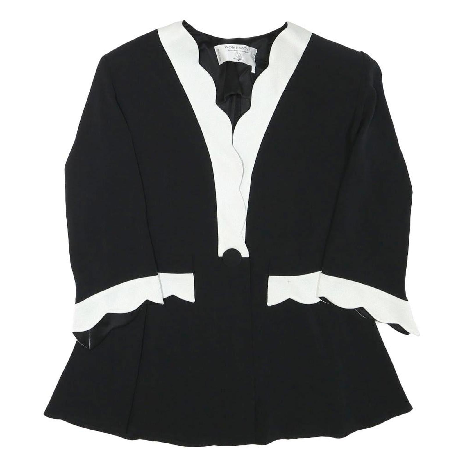 WOMENSTYL Womens Black & White Jacket M Polyester Blend Button Scalloped Trim Refurbished - N/A refurbished available on Cerqular