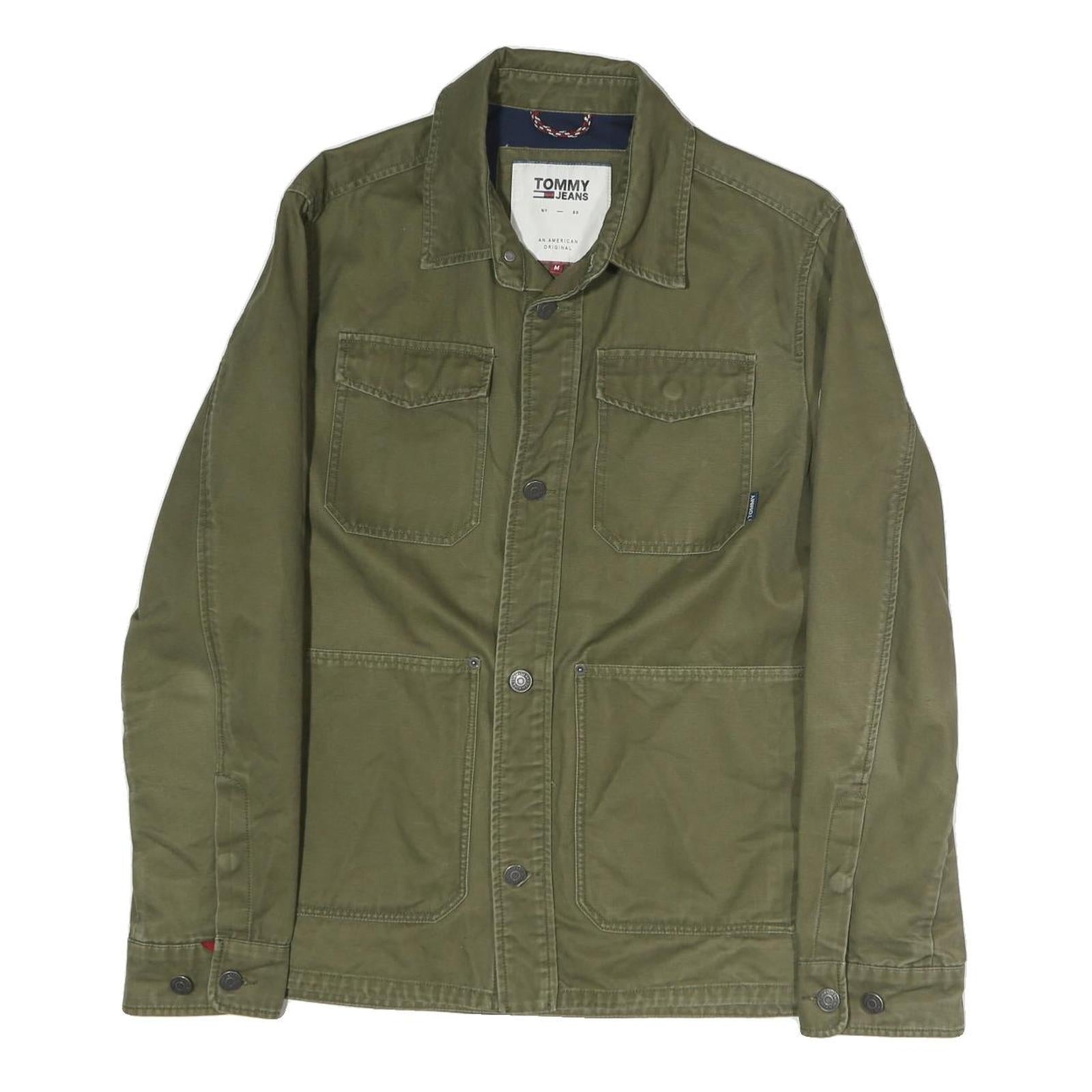 TOMMY JEANS Mens Green Cotton Button Jacket M Casual Lightweight Embroidered Refurbished - N/A refurbished available on Cerqular