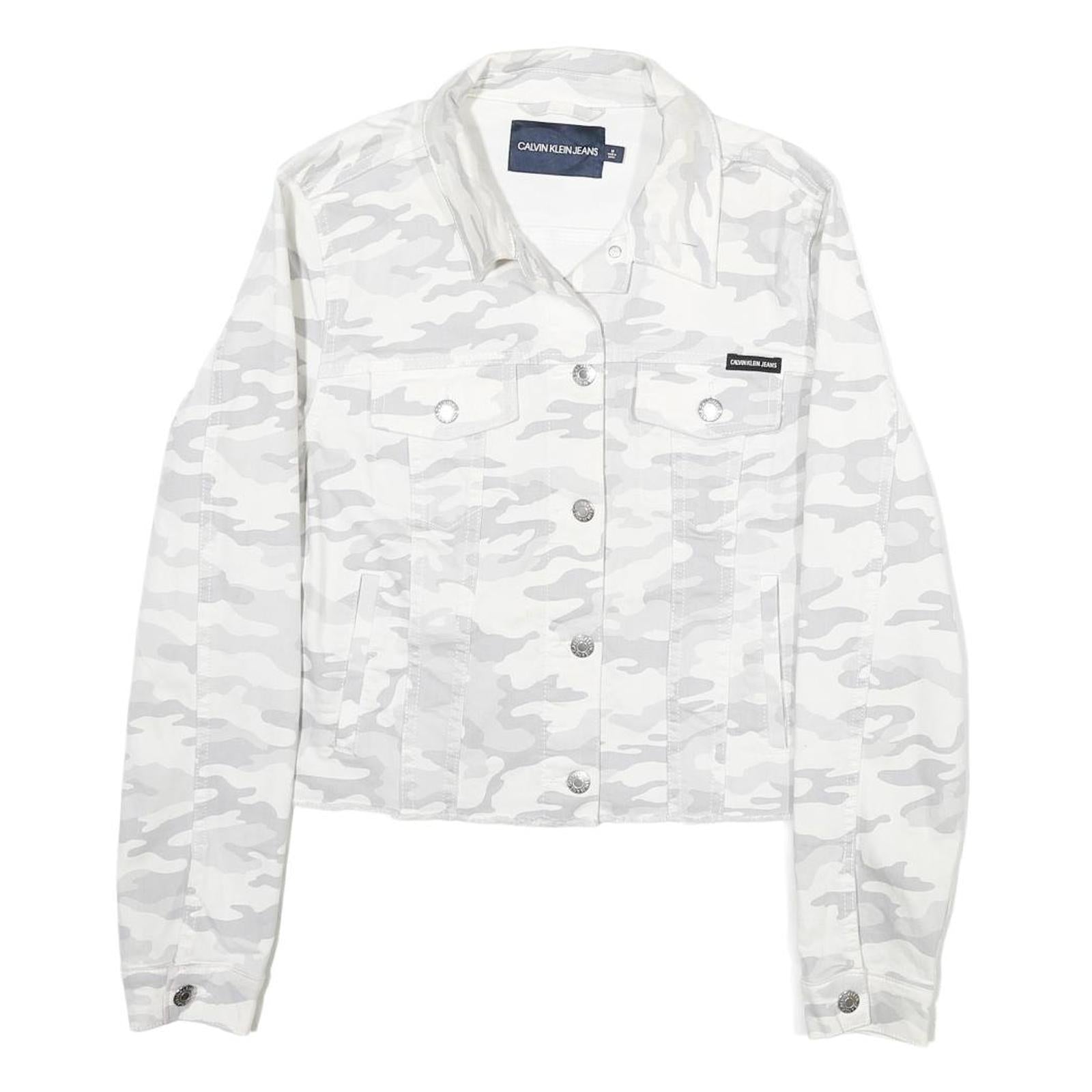 CALVIN KLEIN Womens White & Grey Camouflage Cotton Button Jacket M Casual Refurbished - N/A refurbished available on Cerqular