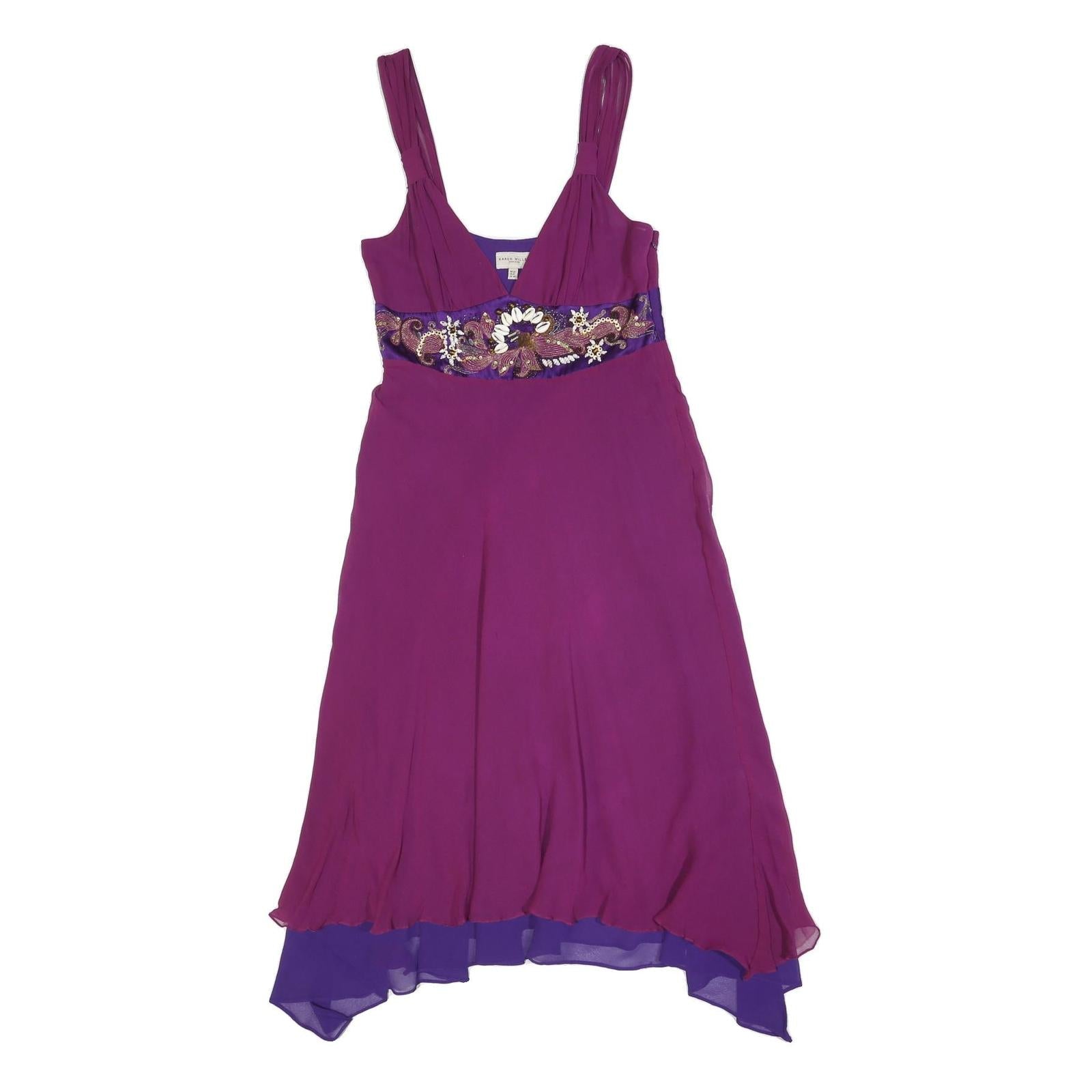 KAREN MILLEN Womens Purple & Violet Silk Blend Fit & Flare Dress Sleeveless Midi Refurbished - N/A refurbished available on Cerqular