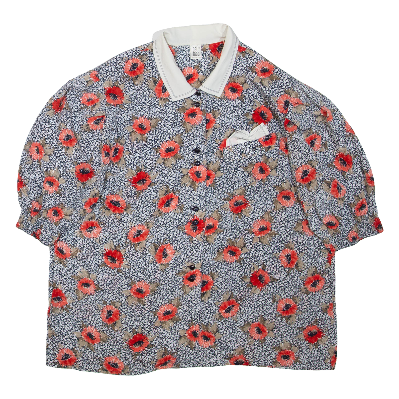 DELMOD Womens Printed Blouse Blue Collared Floral XL Refurbished - N/A refurbished available on Cerqular