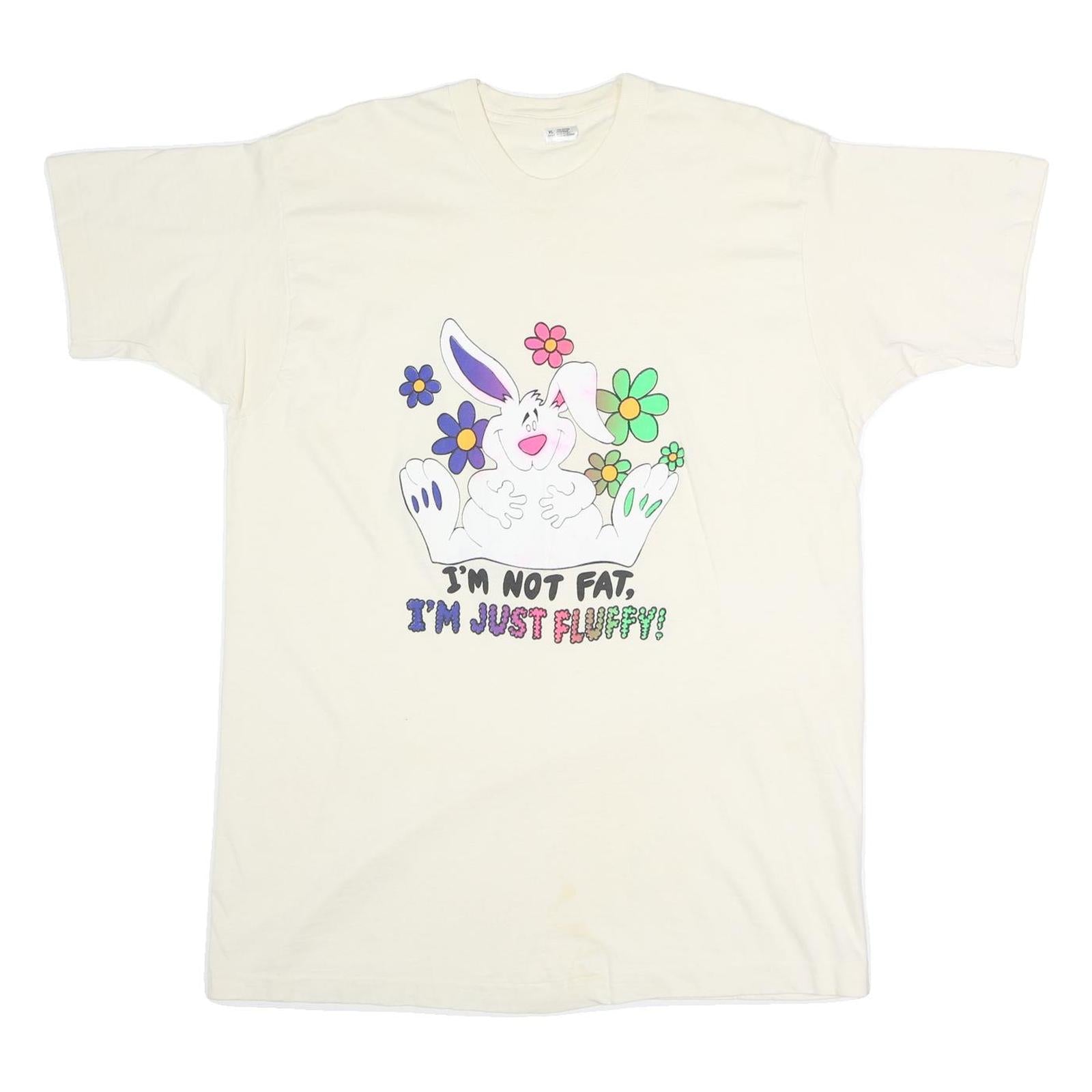 Mens White Cotton Funny Bunny Graphic T-Shirt XL Short Sleeve Crew Neck Refurbished - N/A refurbished available on Cerqular