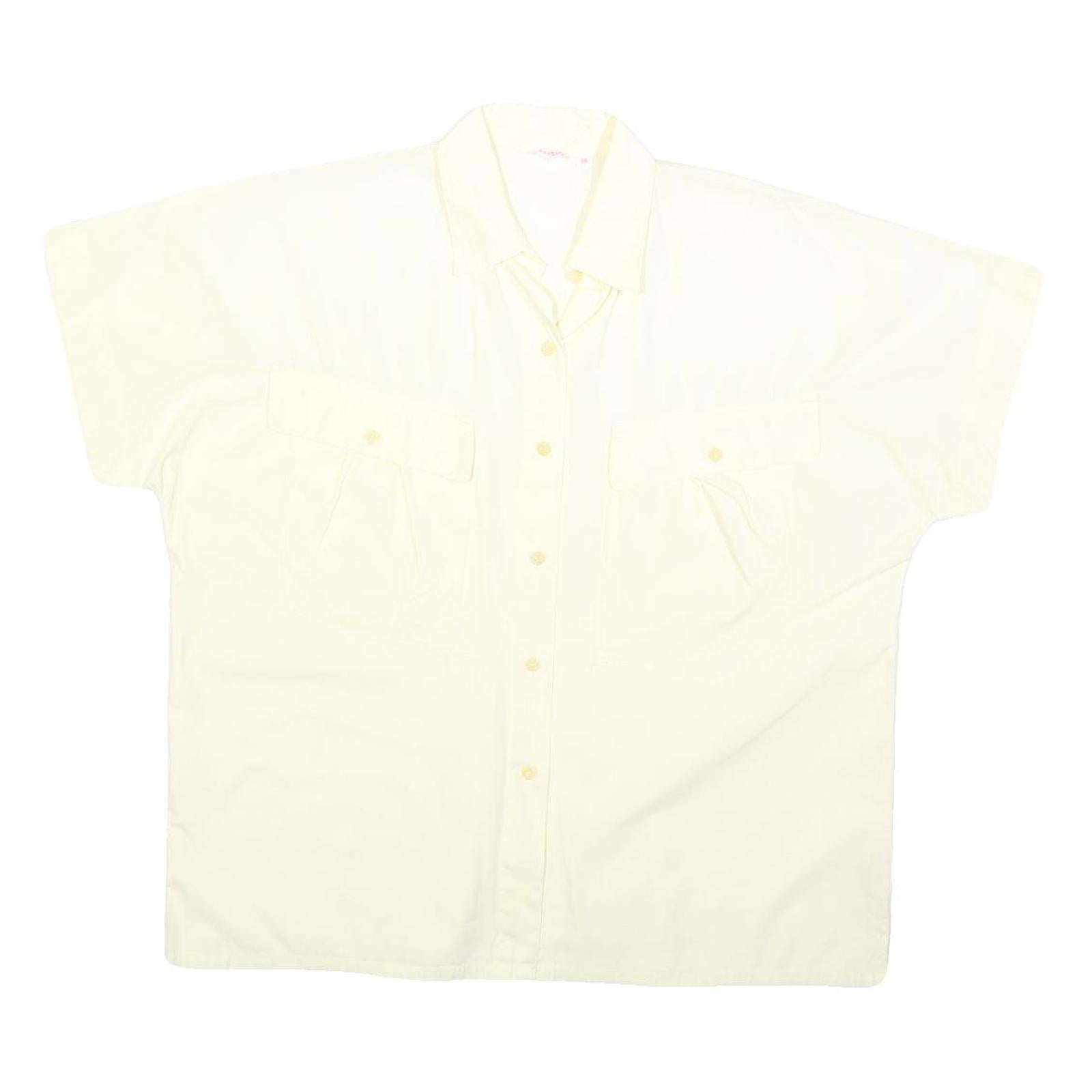 LAST SCENE Womens Cream Basic Shirt Short Sleeve Button Neck M Cotton Blend Refurbished - N/A refurbished available on Cerqular
