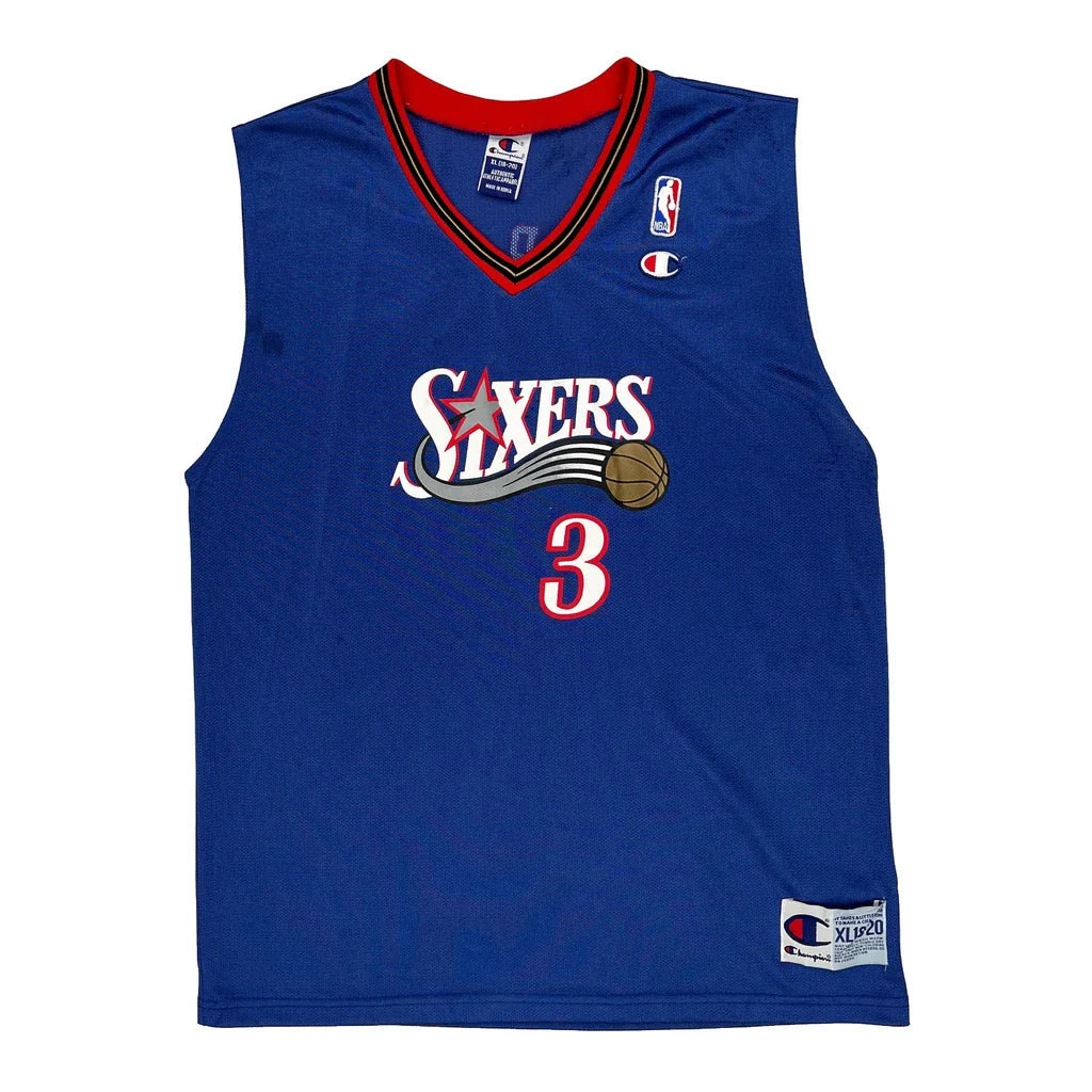 Philadelphia 76Ers Champion Nba Jersey - XL Blue Polyester Refurbished - Thrifted (note: this is a term often used to describe second- refurbished available on Cerqular