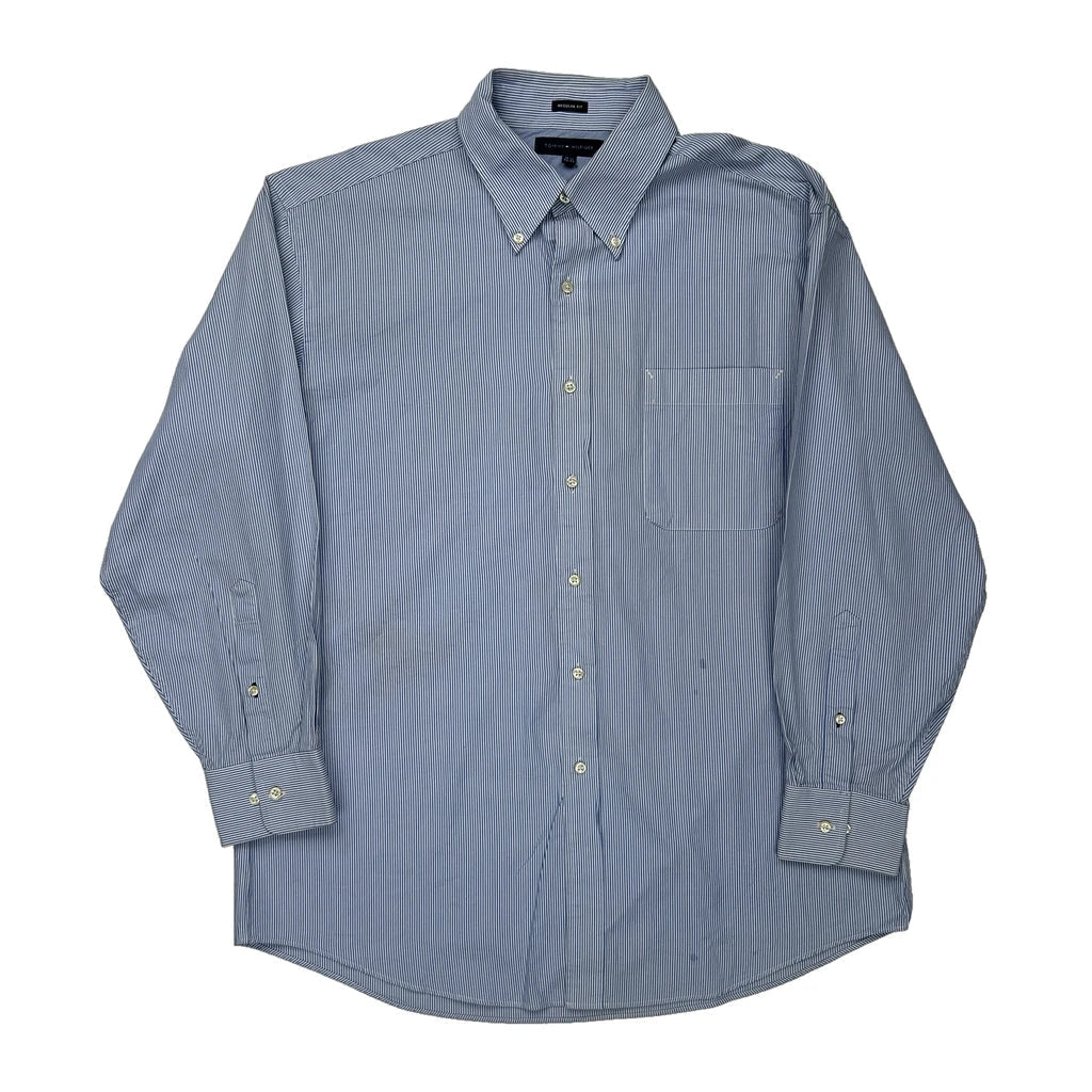 Tommy Hilfiger Striped Shirt - Large Blue Cotton Refurbished - Thrifted (note: this is a term often used to describe second- refurbished available on Cerqular