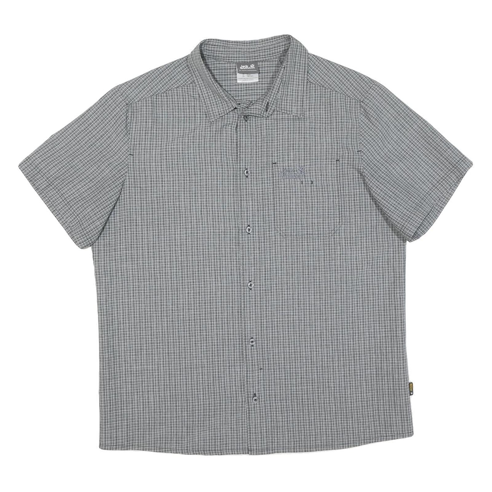 JACK WOLFSKIN Mens Grey Check Short Sleeve Shirt L Outdoor Casual Summer Refurbished - N/A refurbished available on Cerqular