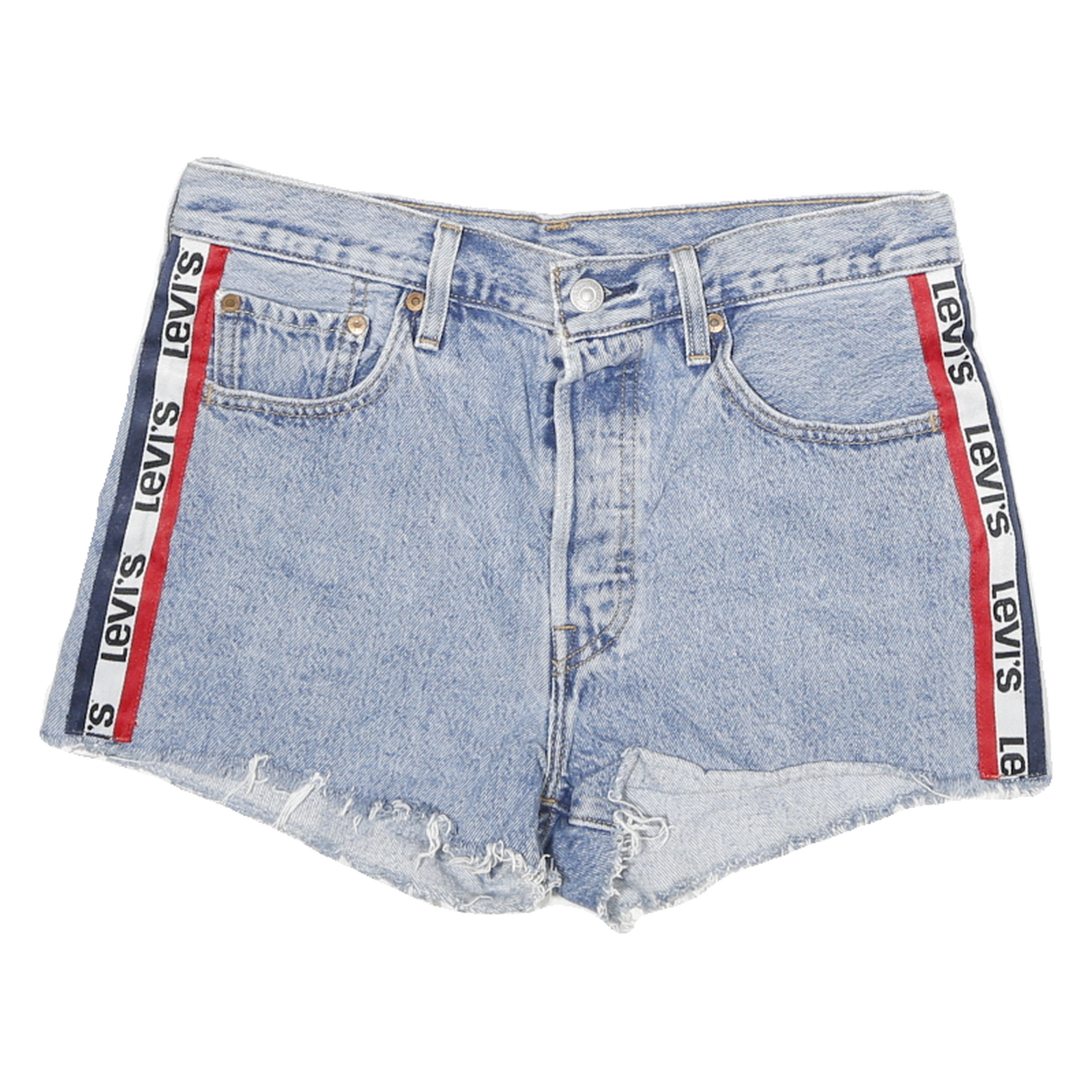 LEVI'S Womens Denim Blue Casual Shorts M W28 Logo Stripe Cuffed Hem Refurbished - N/A refurbished available on Cerqular