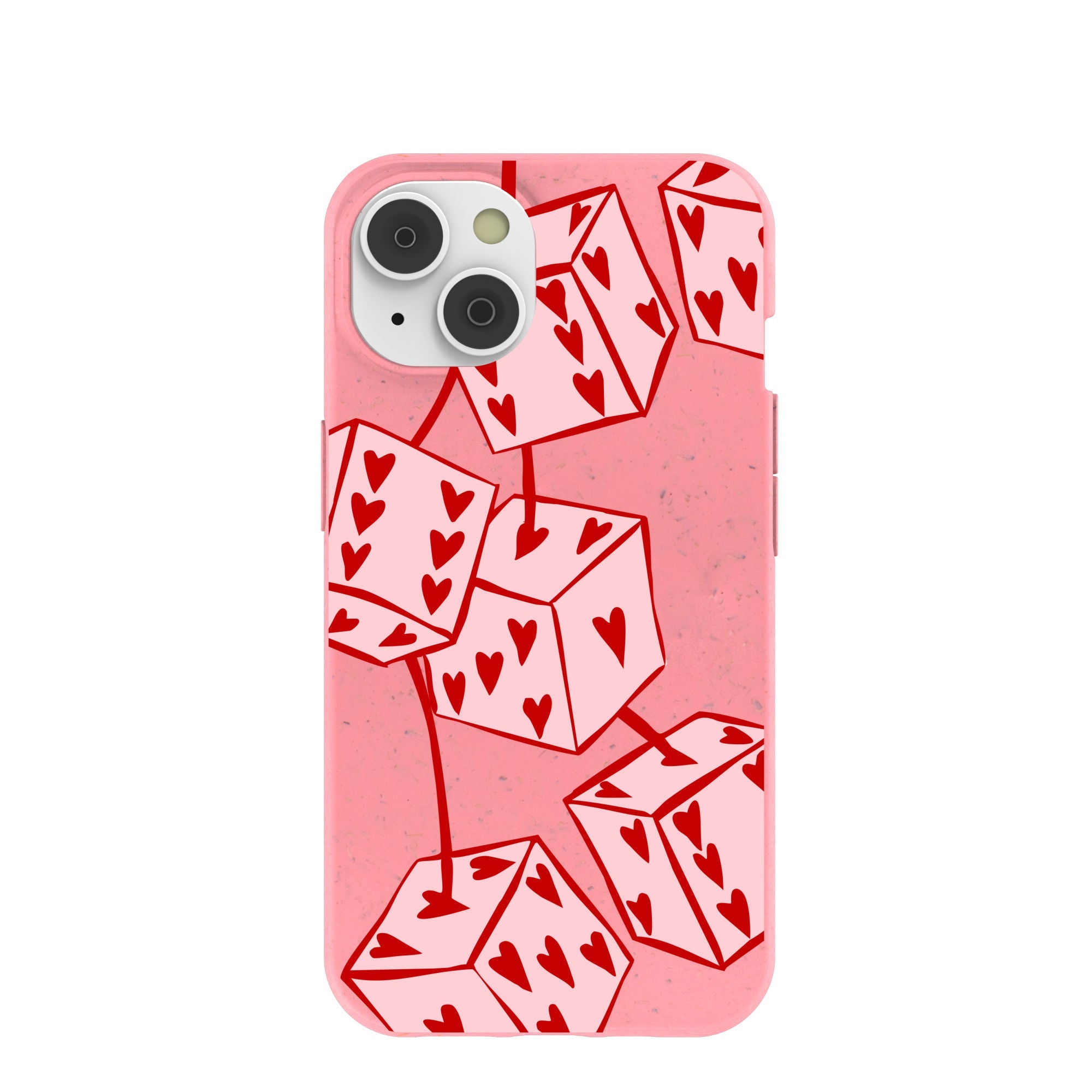 Bubblegum Pink Dicey Cherries iPhone 14/16e Case Refurbished - Pela Case refurbished available on Cerqular