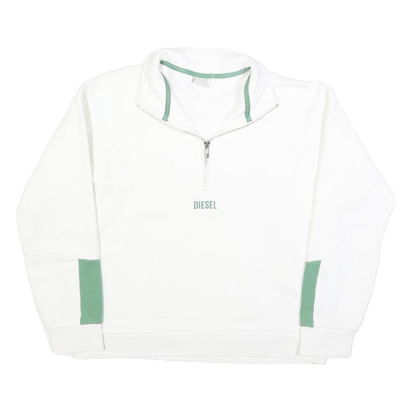 DIESEL Womens White & Green Quarter Zip Sweatshirt S Cotton Blend Casual Refurbished - N/A refurbished available on Cerqular