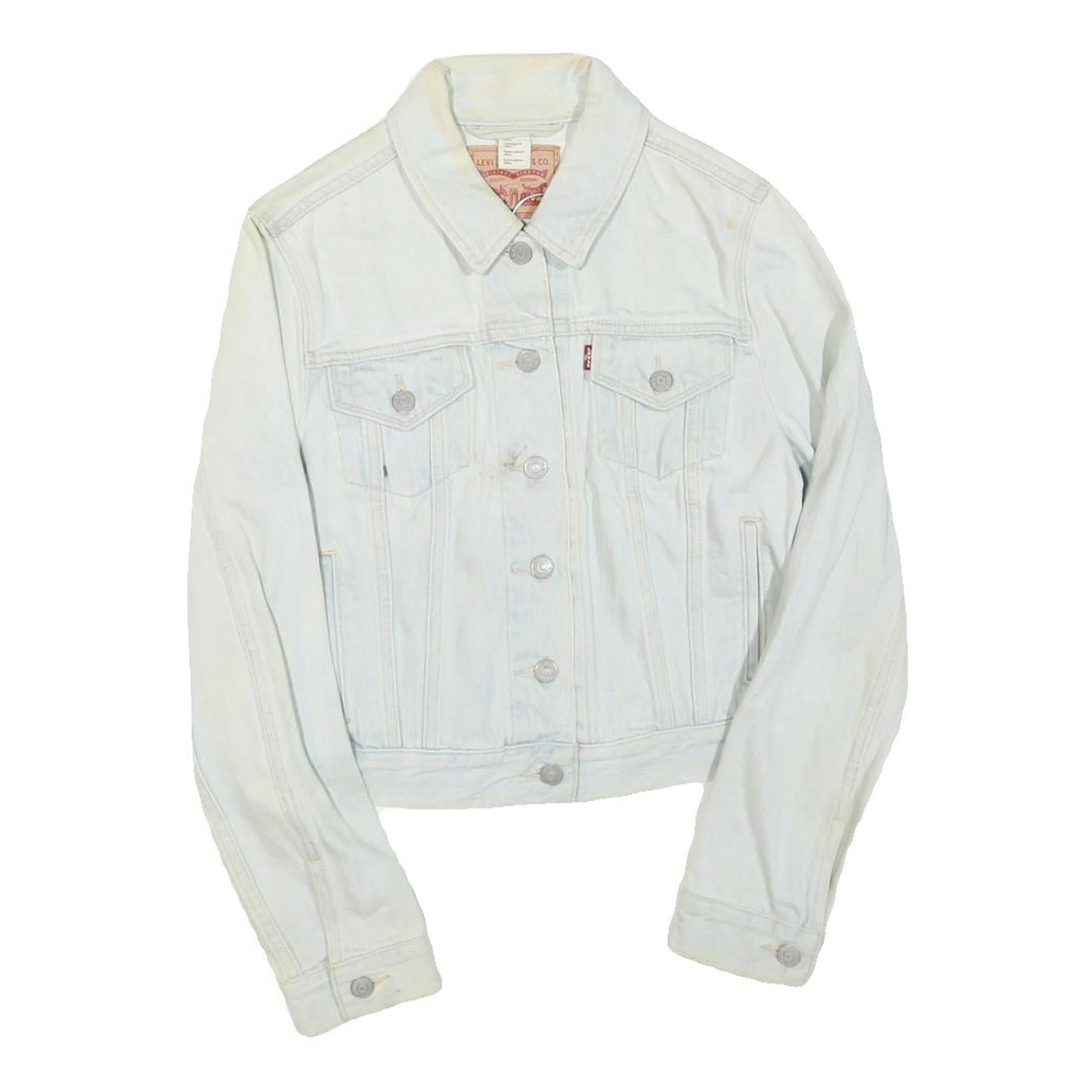 LEVI'S Womens White Denim Jacket M Cotton Blend Button Plain Printed Back Refurbished - N/A refurbished available on Cerqular