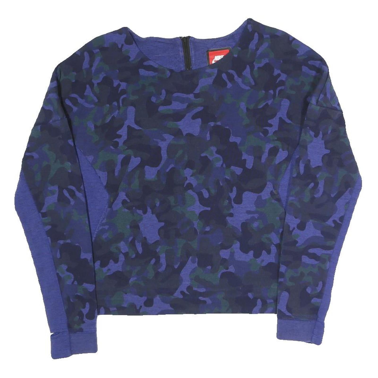 NIKE Womens Blue & Black Camouflage Crew Neck Sweatshirt S Cotton Blend Refurbished - N/A refurbished available on Cerqular