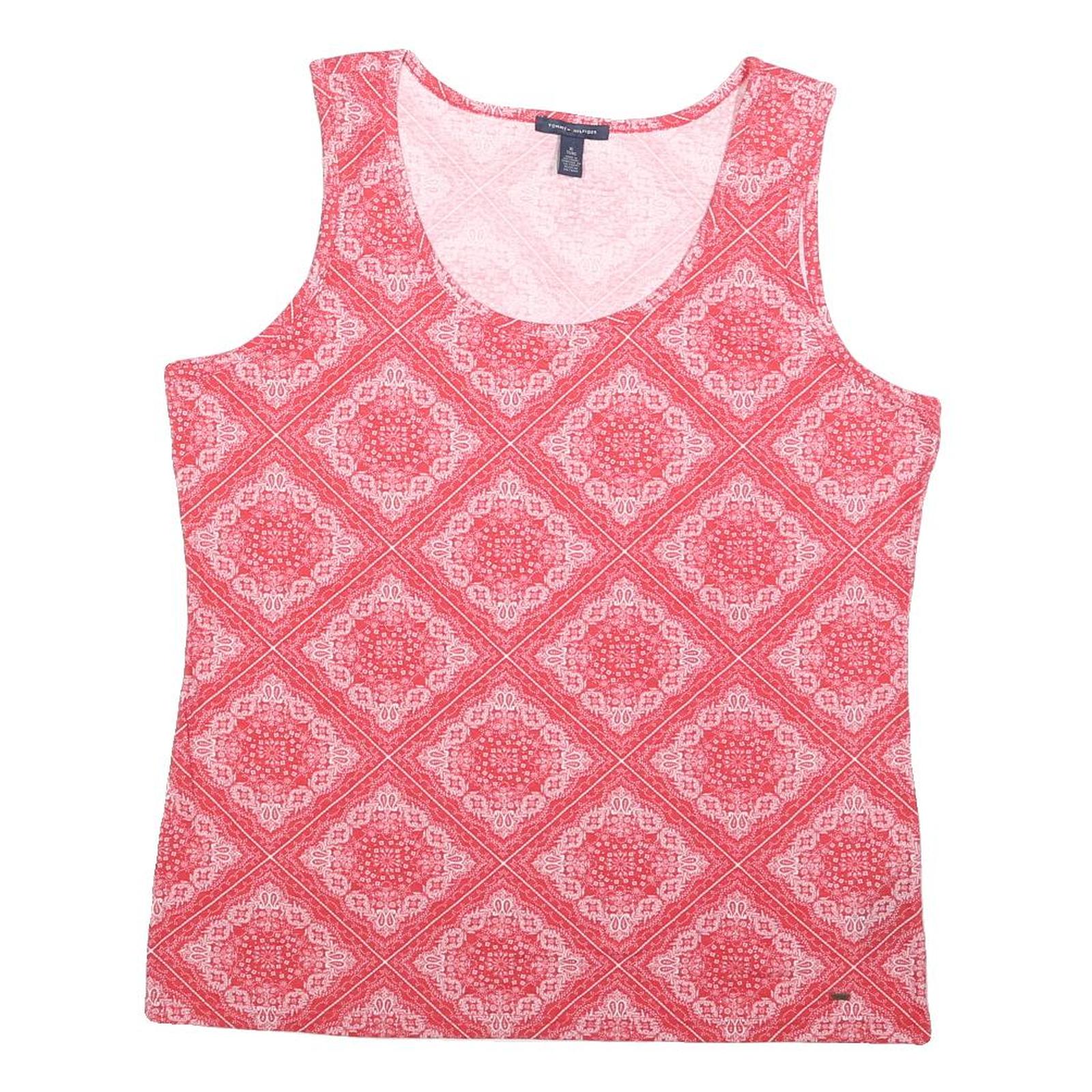 TOMMY HILFIGER Womens Red Printed Sleeveless Round Neck Top XL Cotton Blend Refurbished - N/A refurbished available on Cerqular