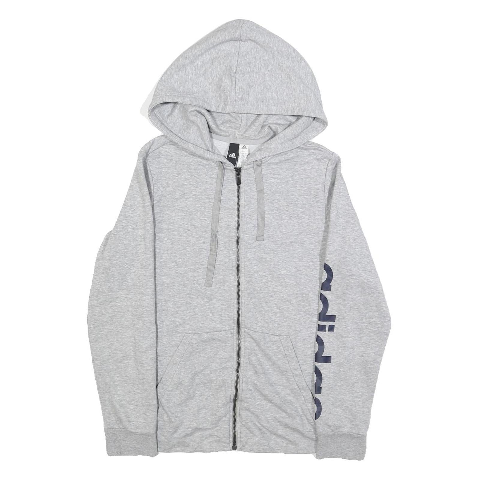 ADIDAS Womens Grey Hoodie L Full Zip Printed Logo Cotton Blend Casual Refurbished - N/A refurbished available on Cerqular