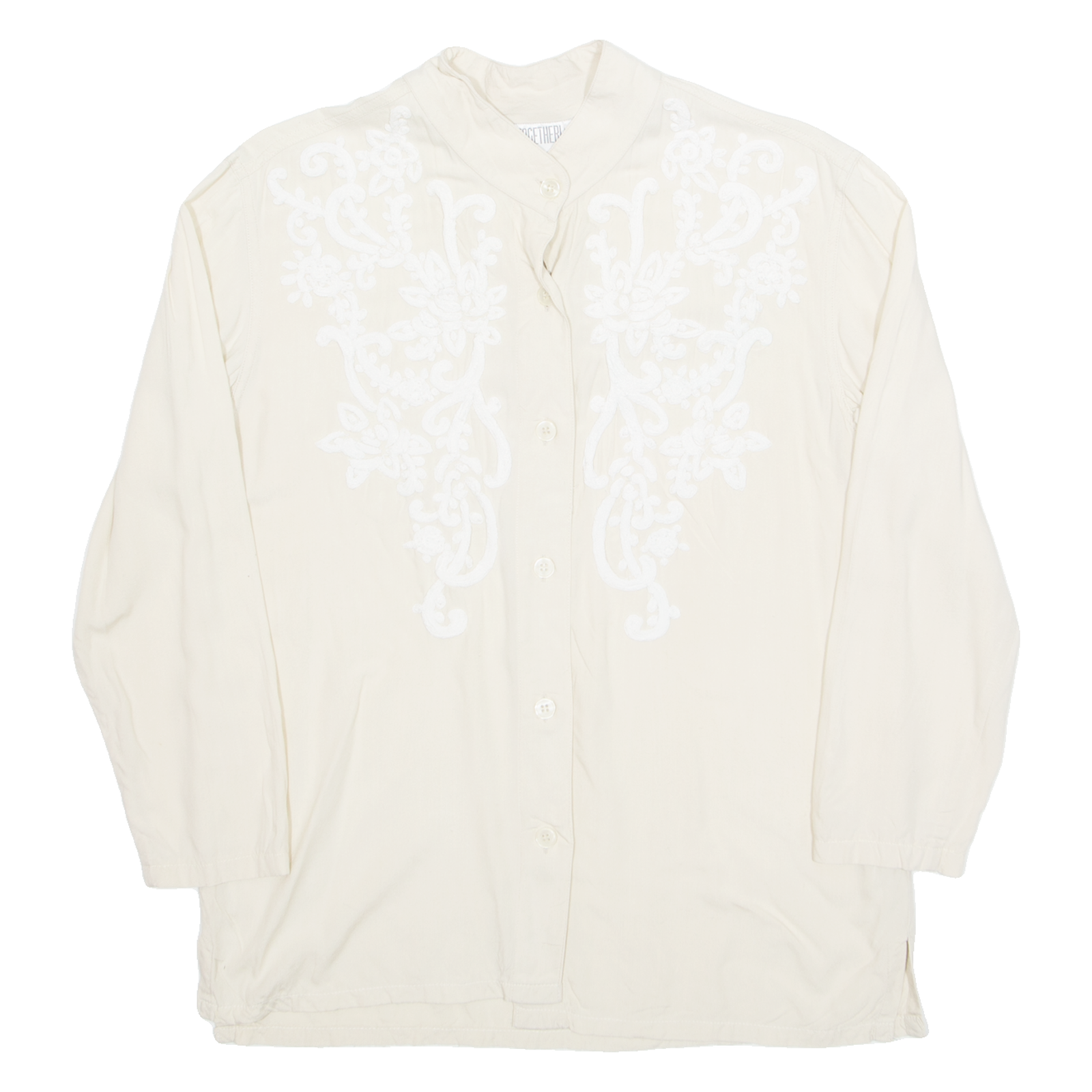 TOGETHER Embroidered Womens Shirt Beige Button Neck Long Sleeve UK 8 Refurbished - N/A refurbished available on Cerqular