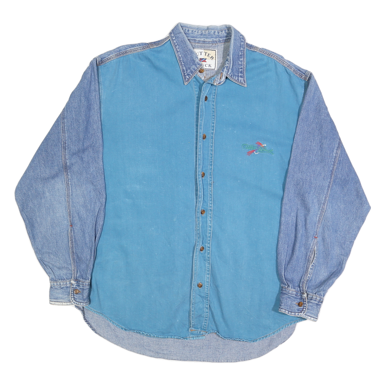 CUTTER & BUCK Mens Blue Denim Cotton Blend Shirt M Button Front Casual Refurbished - N/A refurbished available on Cerqular