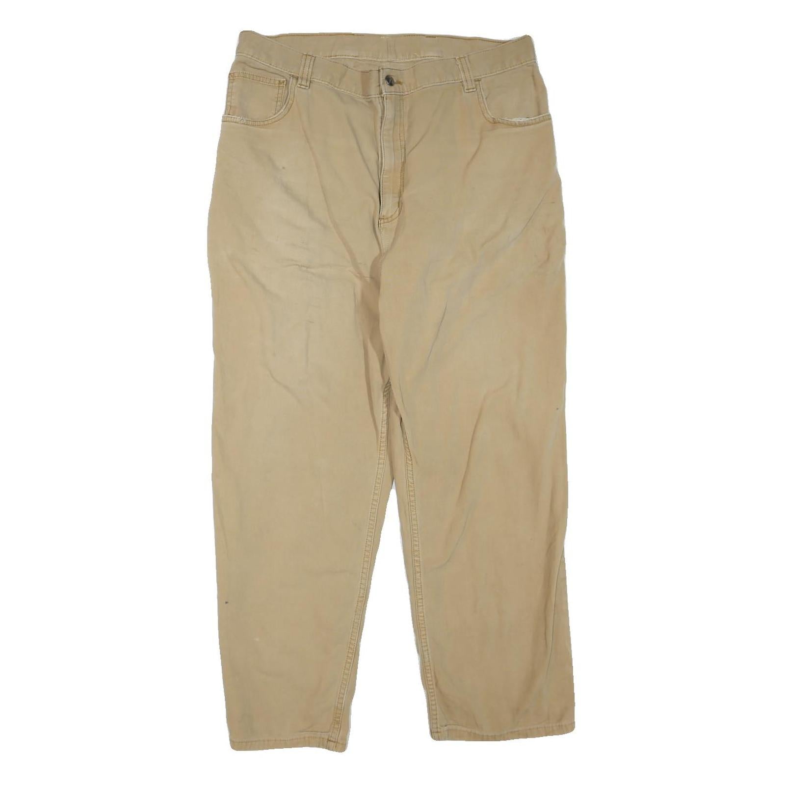 CARHARTT Mens Cotton Blend Beige Regular Fit Straight Leg Trousers W36 L27 Refurbished - N/A refurbished available on Cerqular