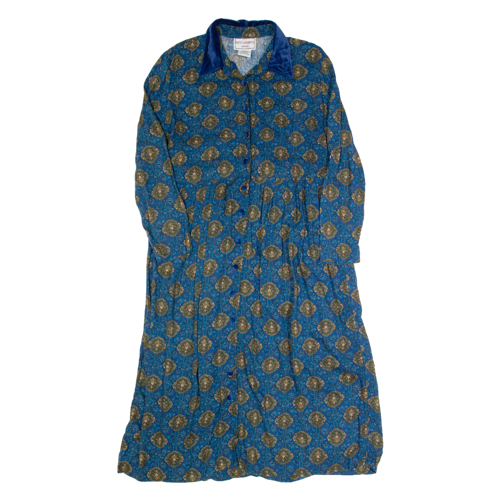 KARIN STEVENS Womens Tea Dress Blue 90s Crazy Pattern Long Sleeve Long M Refurbished - N/A refurbished available on Cerqular