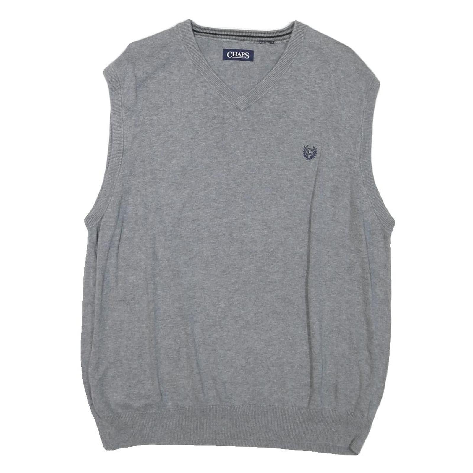CHAPS Mens Grey Plain Pullover Cotton Blend V-Neck Jumper M Classic Style Refurbished - N/A refurbished available on Cerqular
