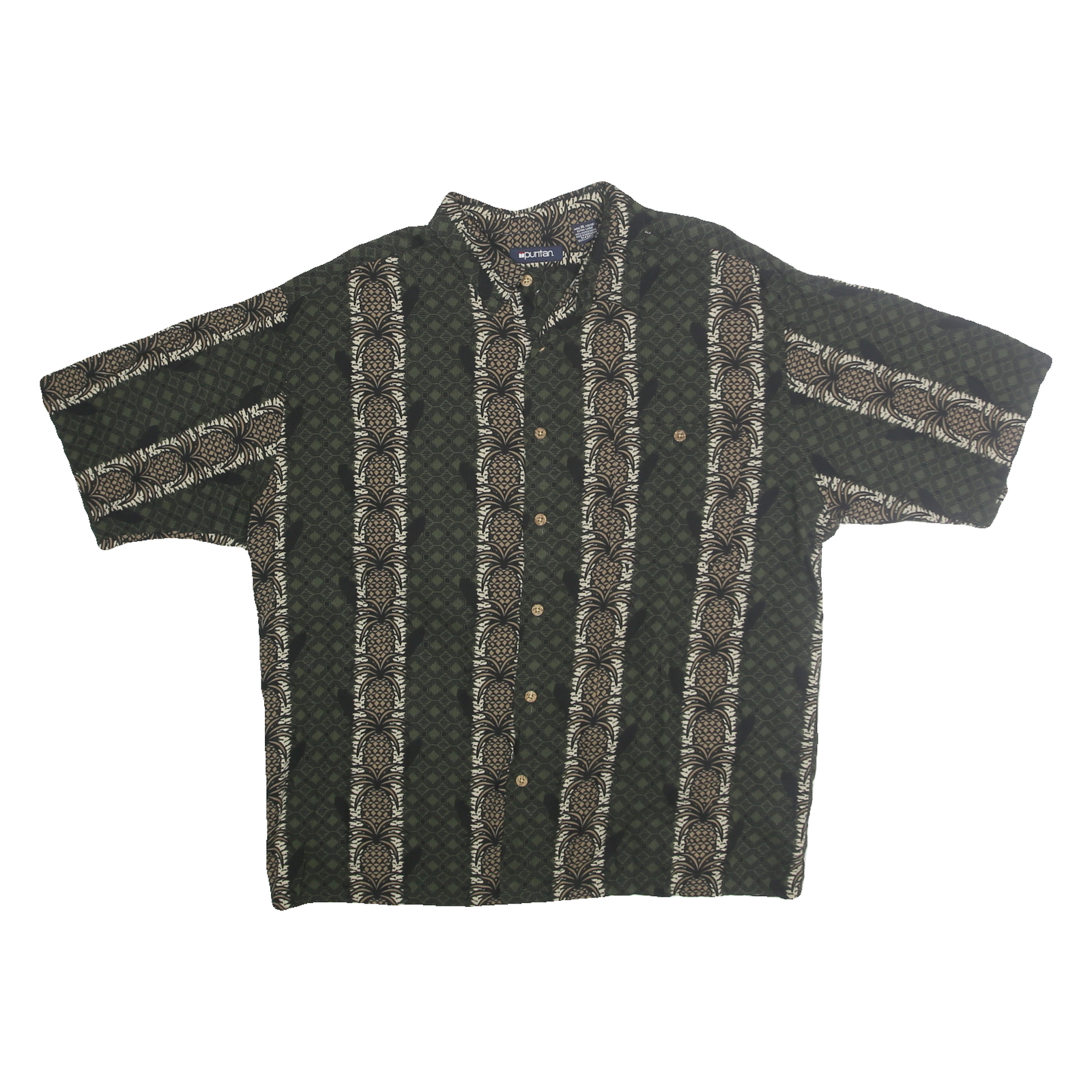 PURITAN Mens Green & Cream Printed Rayon Shirt XL Comfortable Relaxed Fit Summer Refurbished - N/A refurbished available on Cerqular