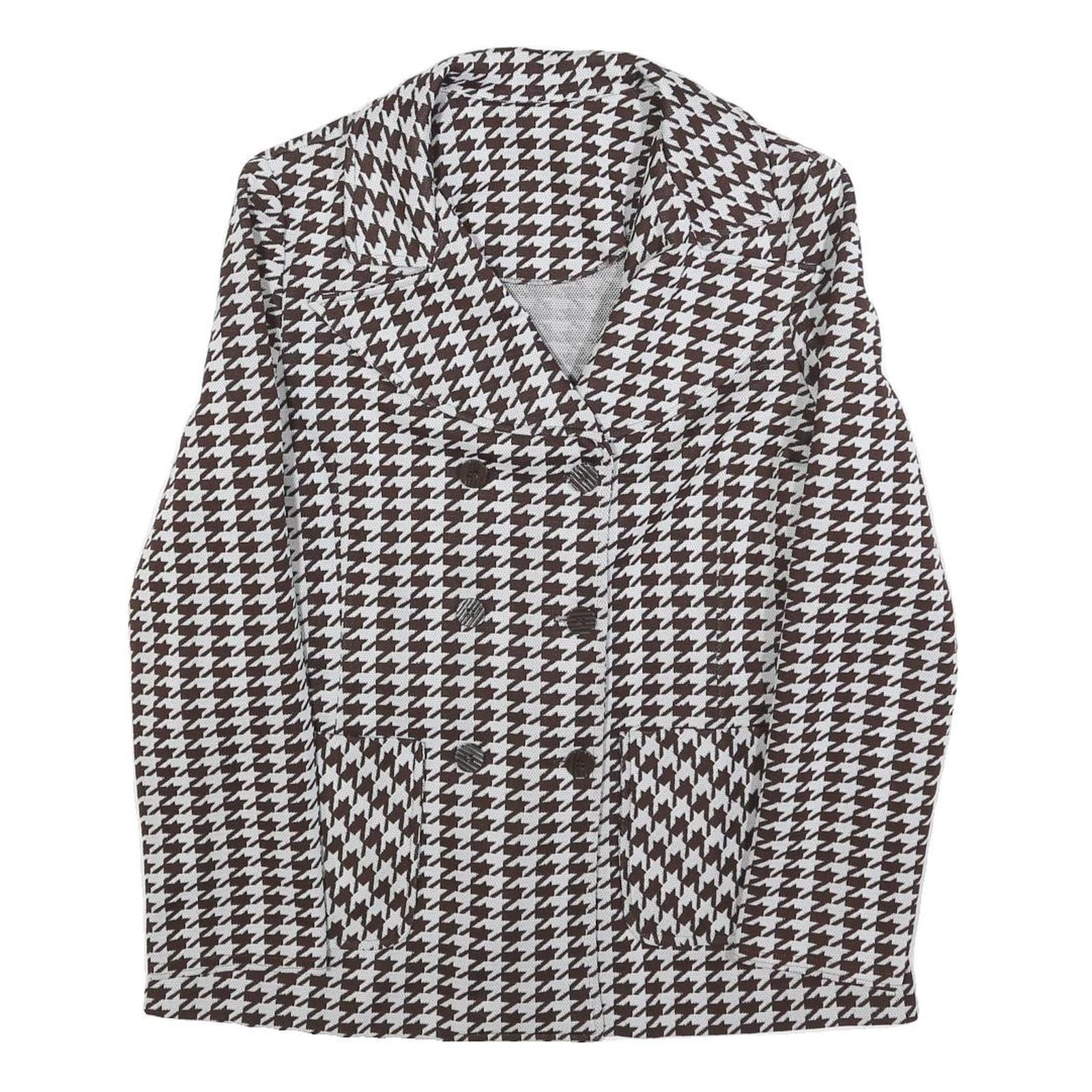 Womens Brown & White Houndstooth Button Jacket M Cotton Blend Classic Style Refurbished - N/A refurbished available on Cerqular