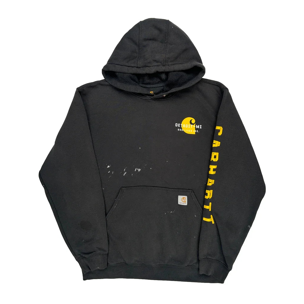Detroit Mi Carhartt Graphic Hoodie - Large Black Cotton Refurbished - Thrifted (note: this is a term often used to describe second- refurbished available on Cerqular