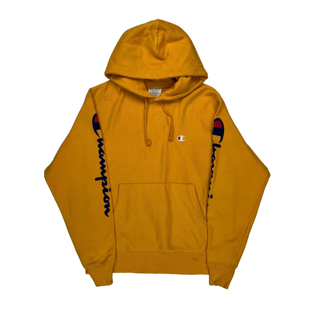 Buy Reverse Weave Champion Spellout Hoodie - Medium Yellow Cotton Refurbished - $66.99 Reverse Weave Champion Spellout Hoodie - Medium Yellow Cotton Refurbished - Thrifted (note: this is a term often used to describe second- refurbished available on Cerqular