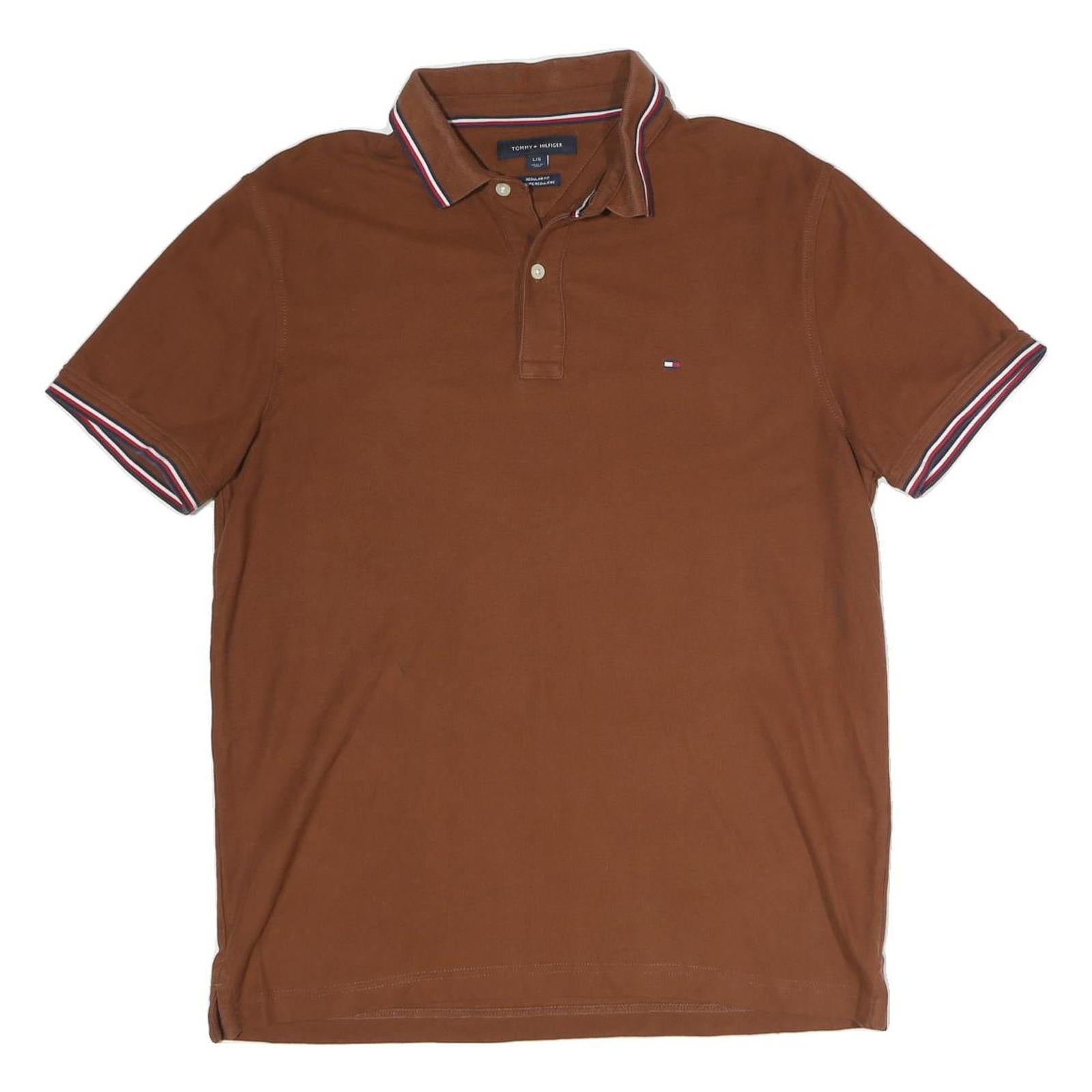 TOMMY HILFIGER Mens Brown Short Sleeve Polo Shirt L Cotton Classic Fit Refurbished - N/A refurbished available on Cerqular