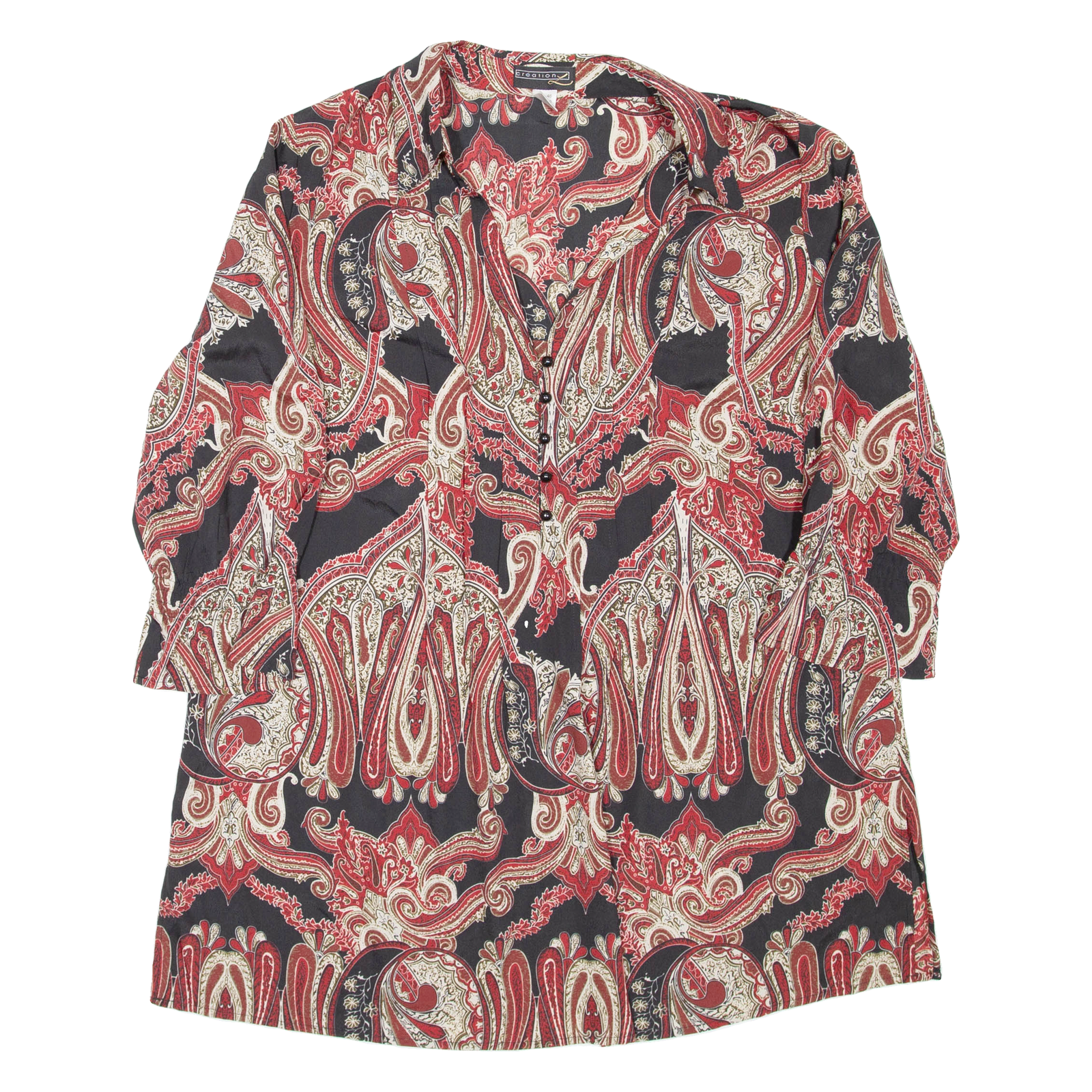CREATION Womens Printed Blouse Maroon Collared 3/4 Sleeve Crazy Pattern UK 20 Refurbished - N/A refurbished available on Cerqular
