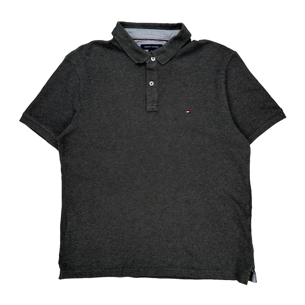 Tommy Hilfiger Polo Shirt - Large Grey Cotton Refurbished - Thrifted (note: this is a term often used to describe second- refurbished available on Cerqular